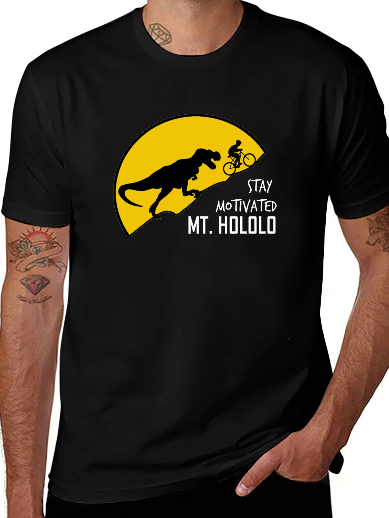 Stay Motivated T-Shirt - Dinosaur Biking Graphic Tee
