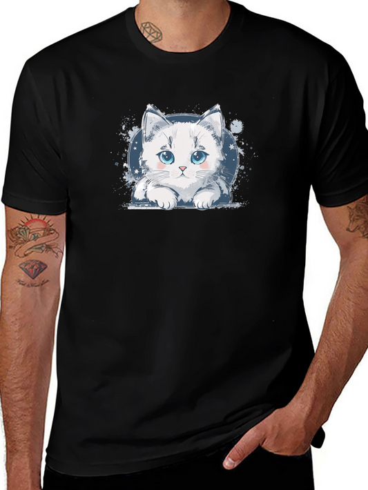 Cute Cat Graphic Black T-Shirt