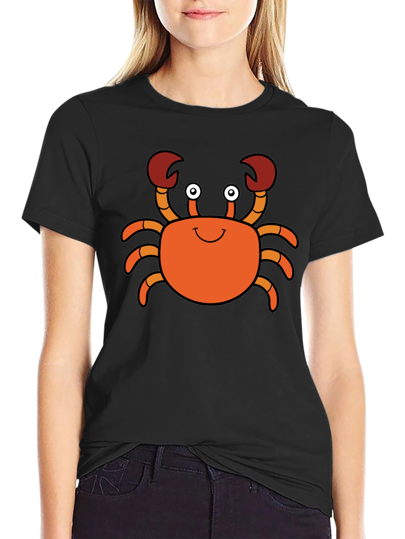 Cute Cartoon Crab Graphic Tee - Black