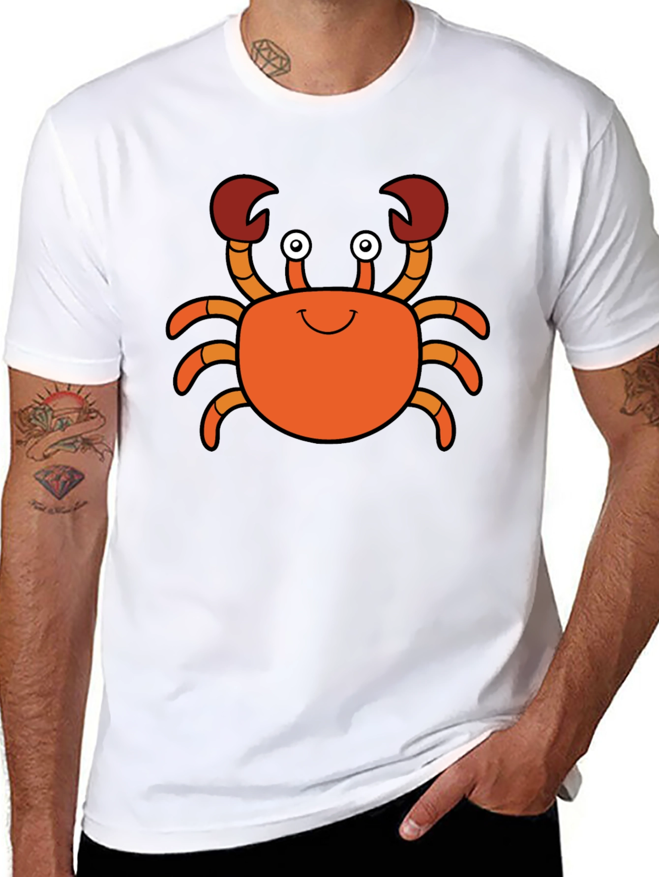 Cute Cartoon Crab Graphic Tee - Black