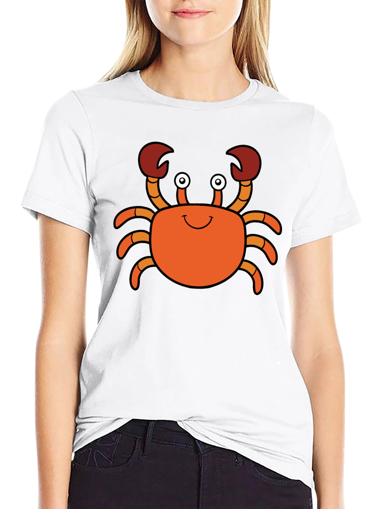 Cute Cartoon Crab Graphic Tee - Black
