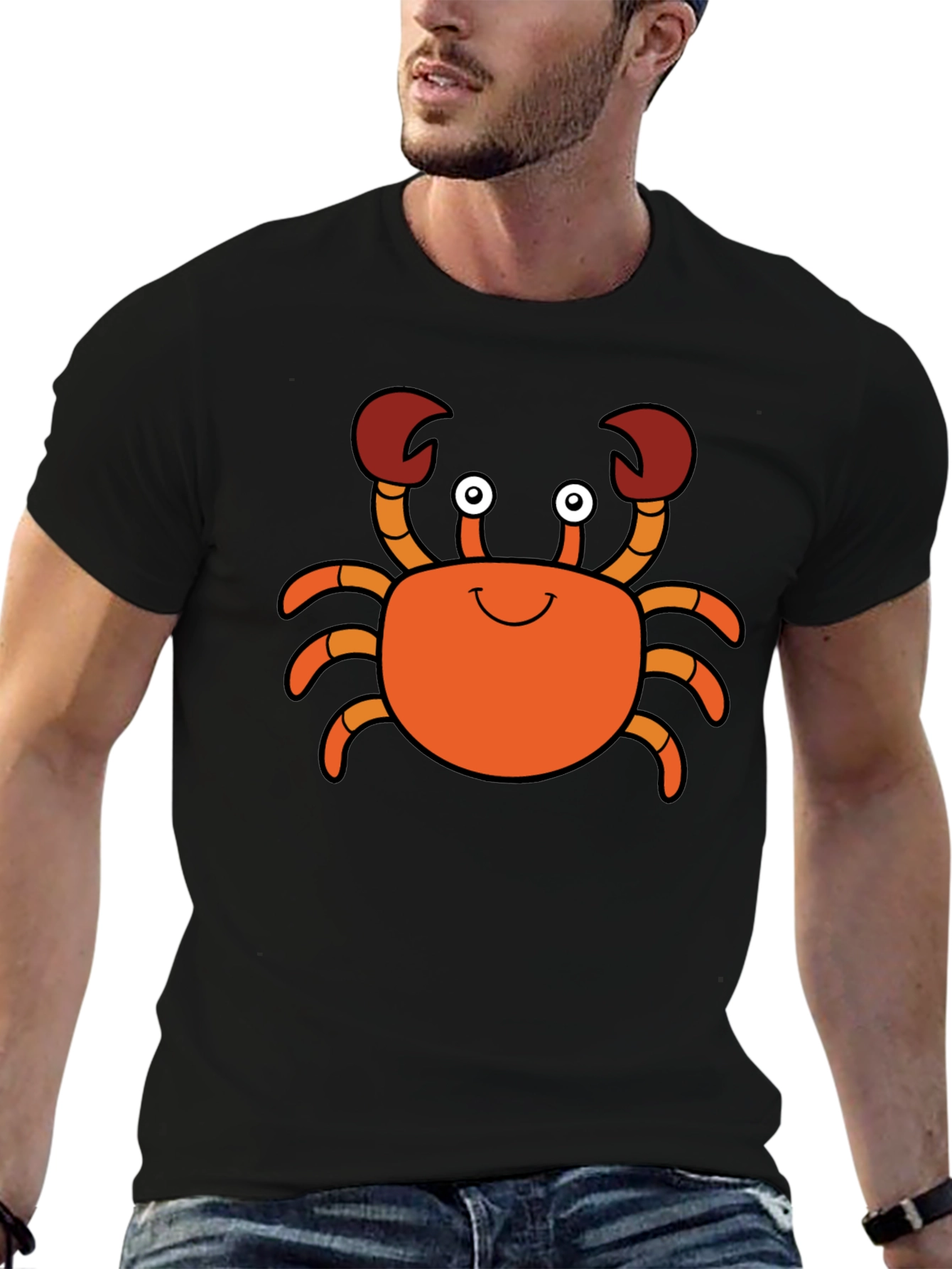 Cute Cartoon Crab Graphic Tee - Black