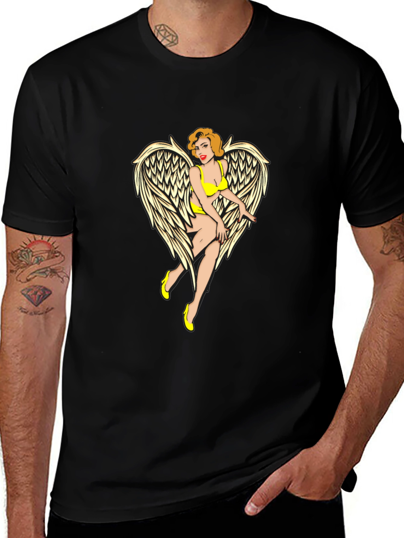 Angel Pin-Up Graphic Tee - Black
