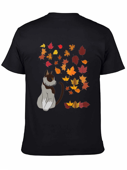 Autumn Cat T-Shirt - Fall Leaves Graphic Tee