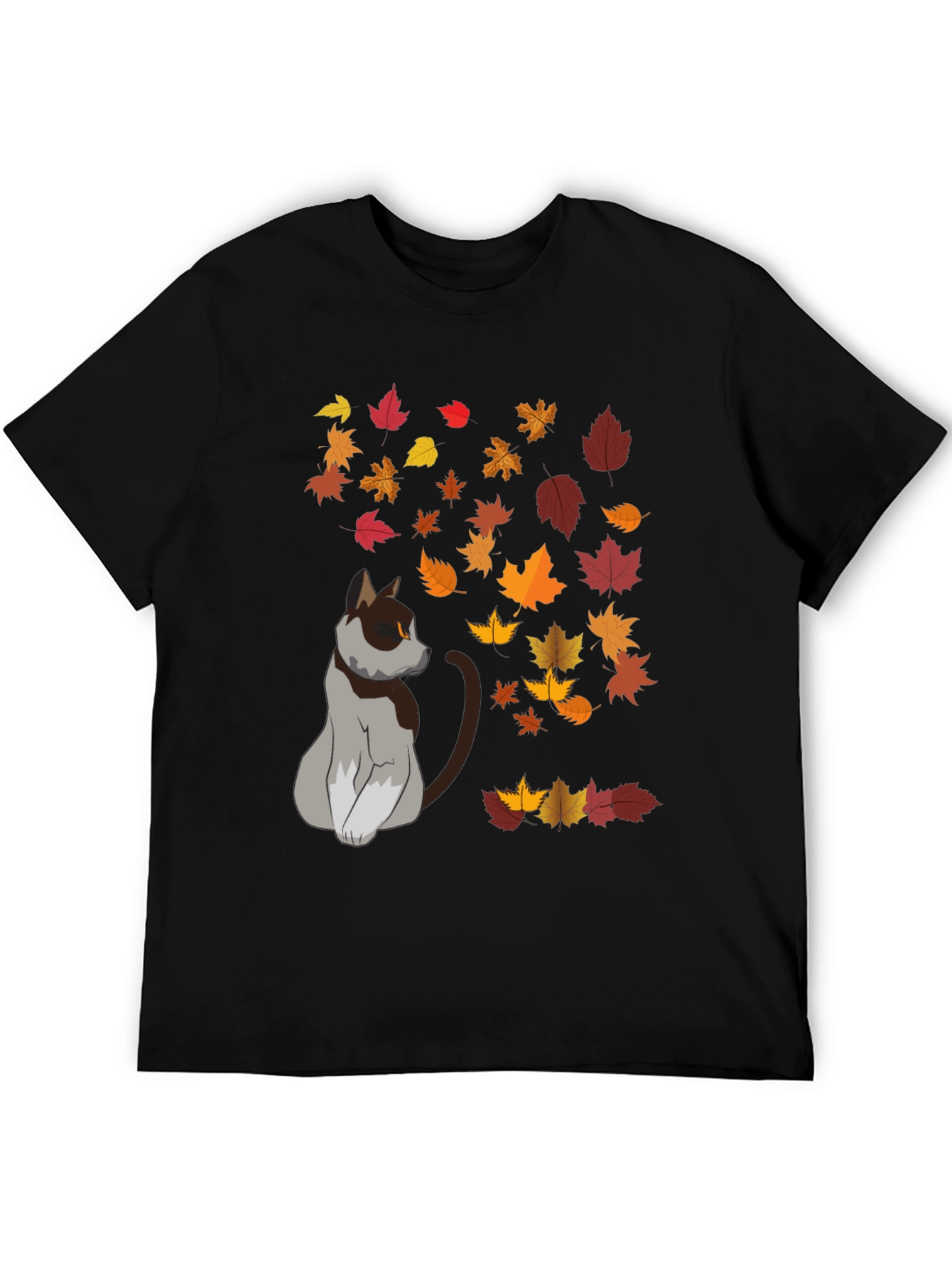 Autumn Cat T-Shirt - Fall Leaves Graphic Tee