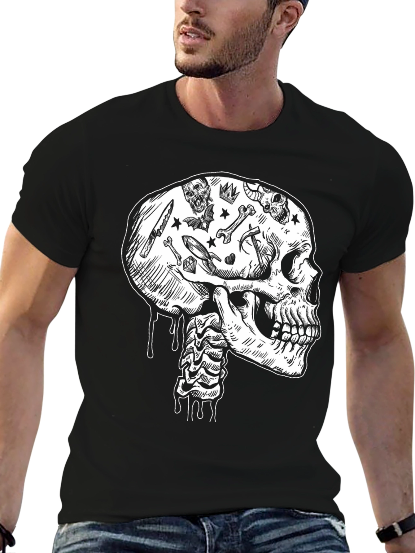 Skull & Bones Graphic Print Black T-Shirt