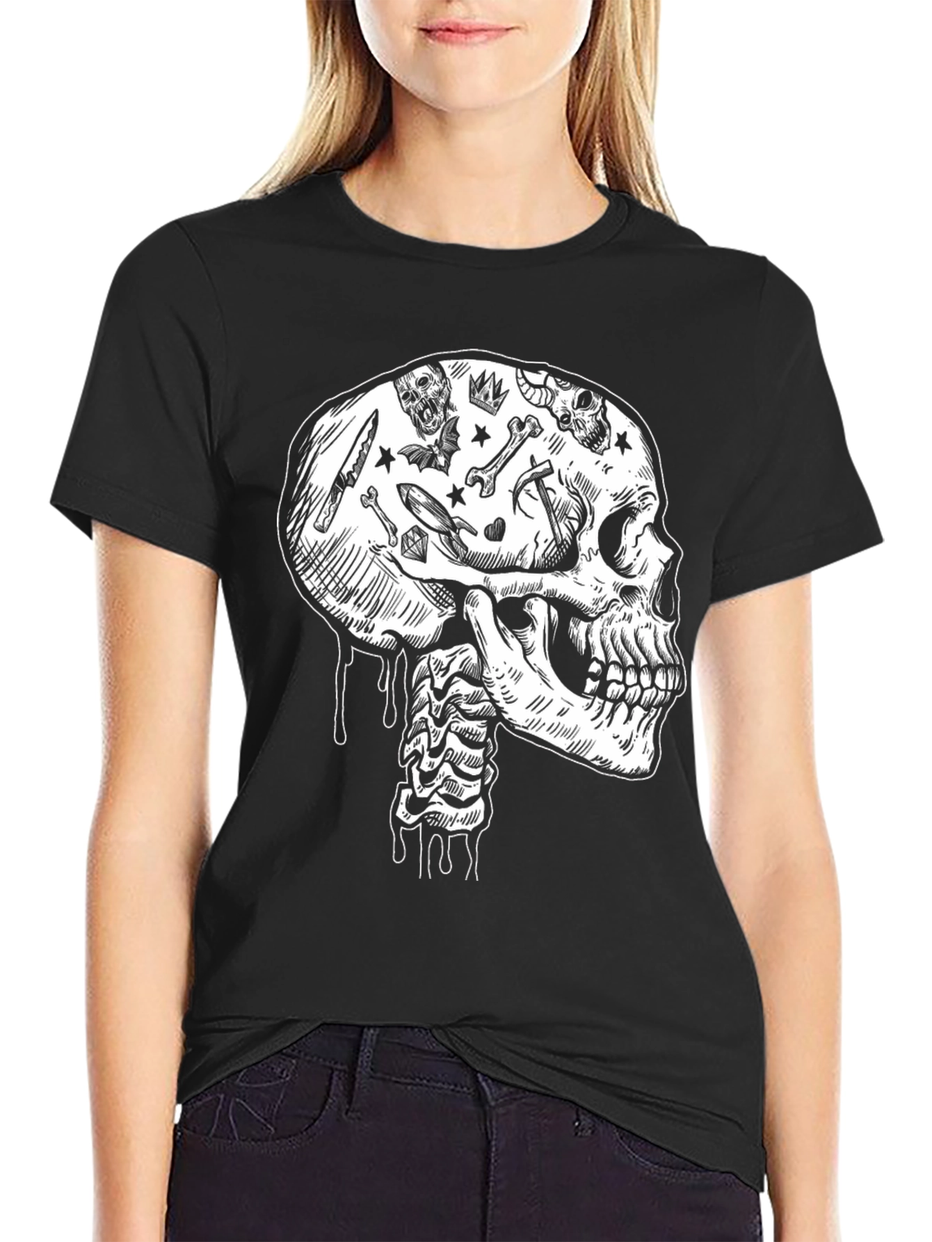 Skull & Bones Graphic Print Black T-Shirt