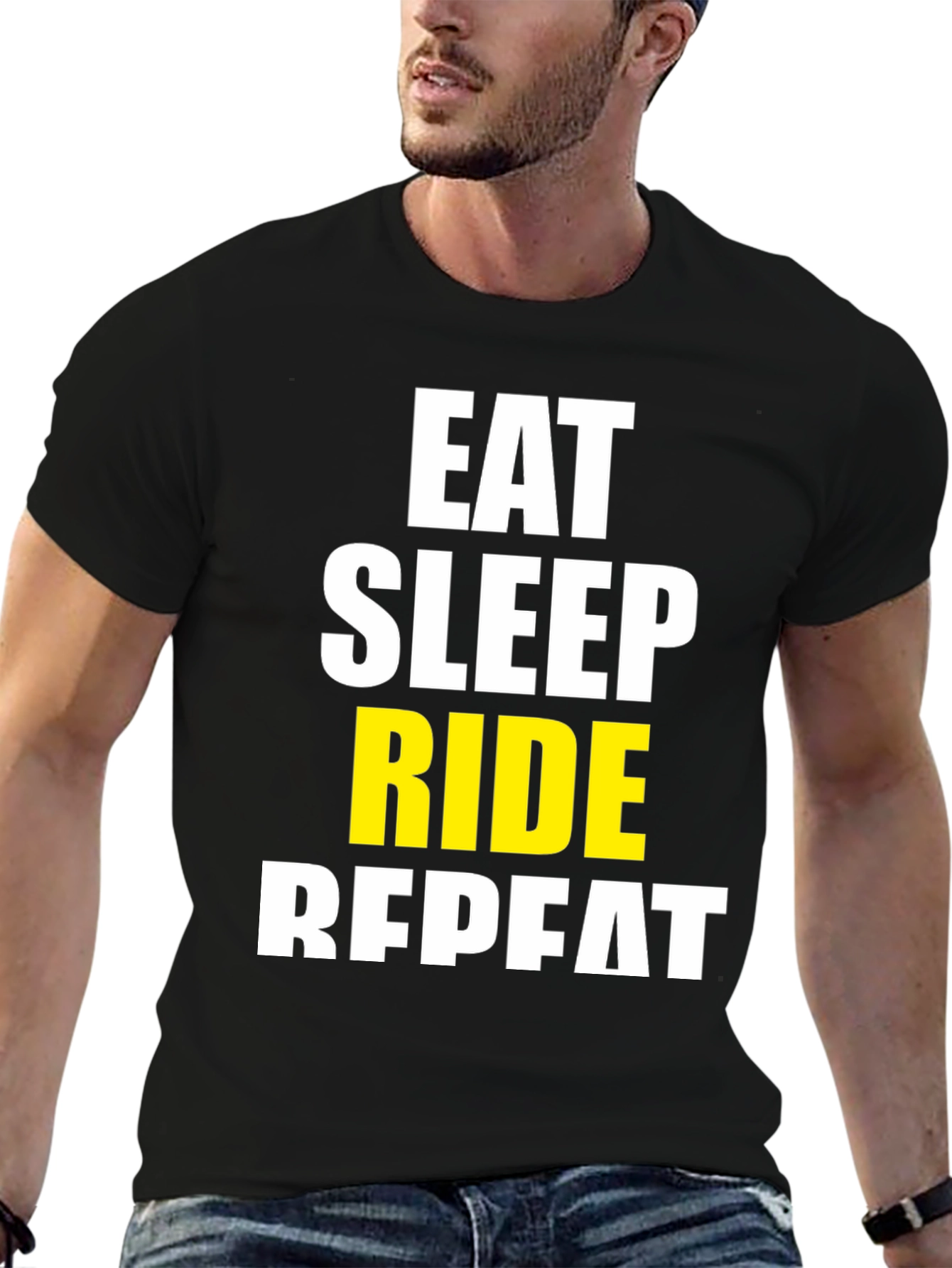 Eat Sleep Ride Repeat Black Graphic T-Shirt