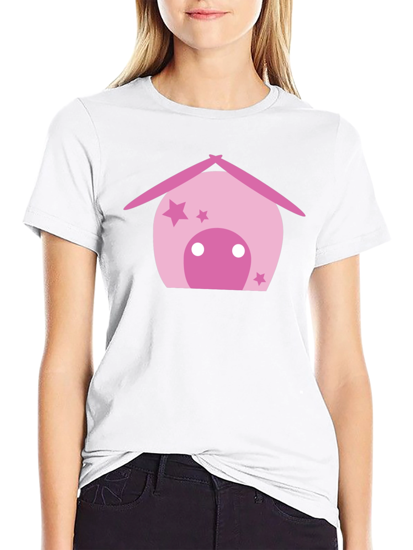 Cute Pink House Graphic Black T-Shirt