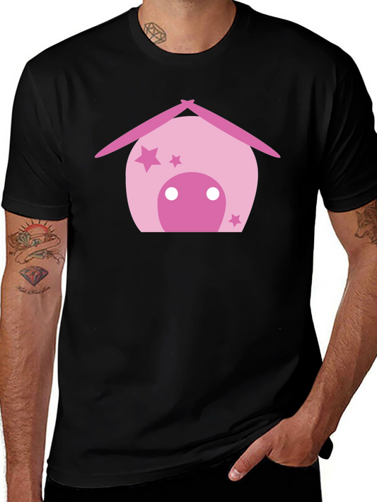 Cute Pink House Graphic Black T-Shirt