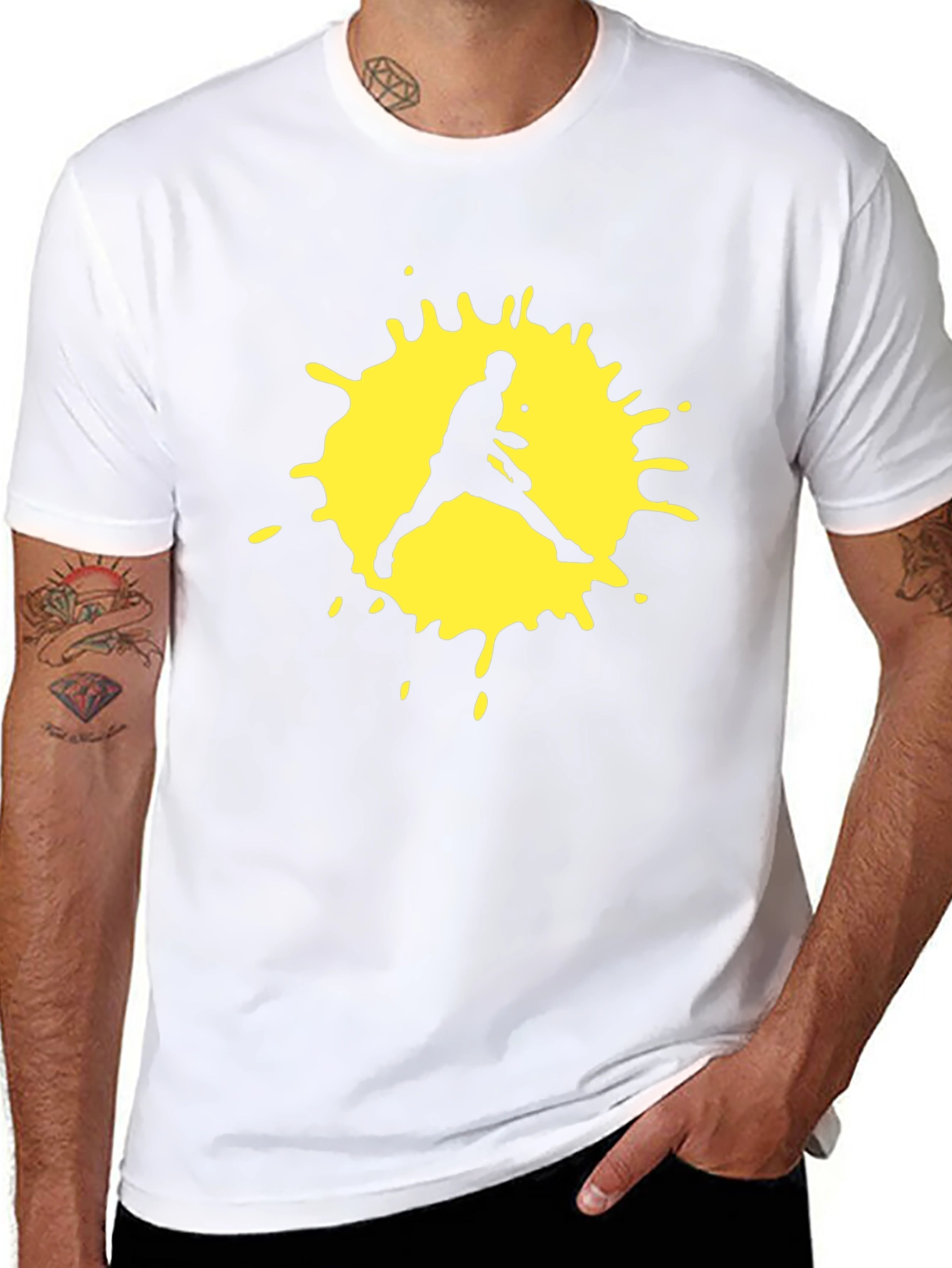 Black T-Shirt with Yellow Tennis Player Graphic
