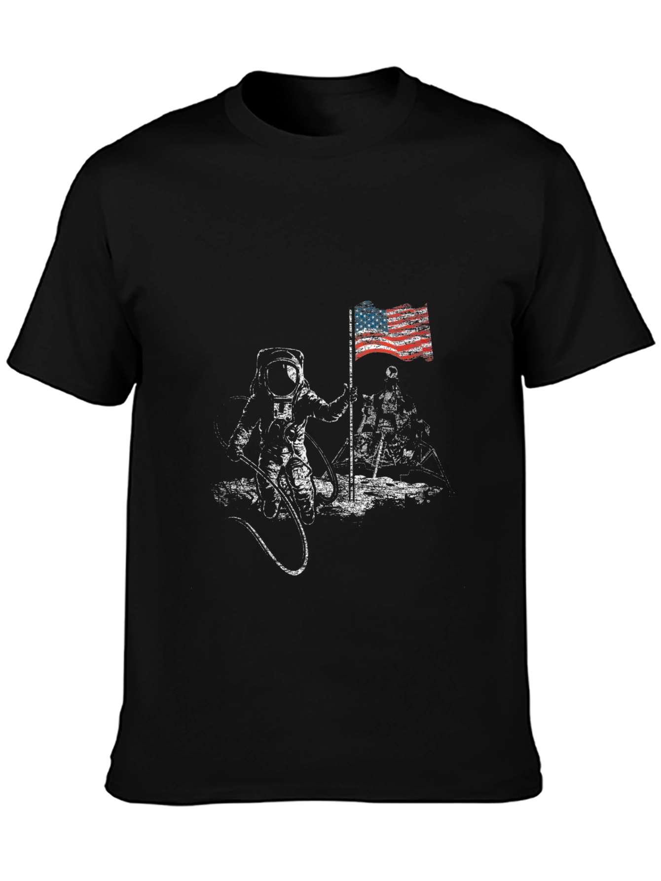 Astronaut Moon Landing USA Flag Graphic T-Shirt