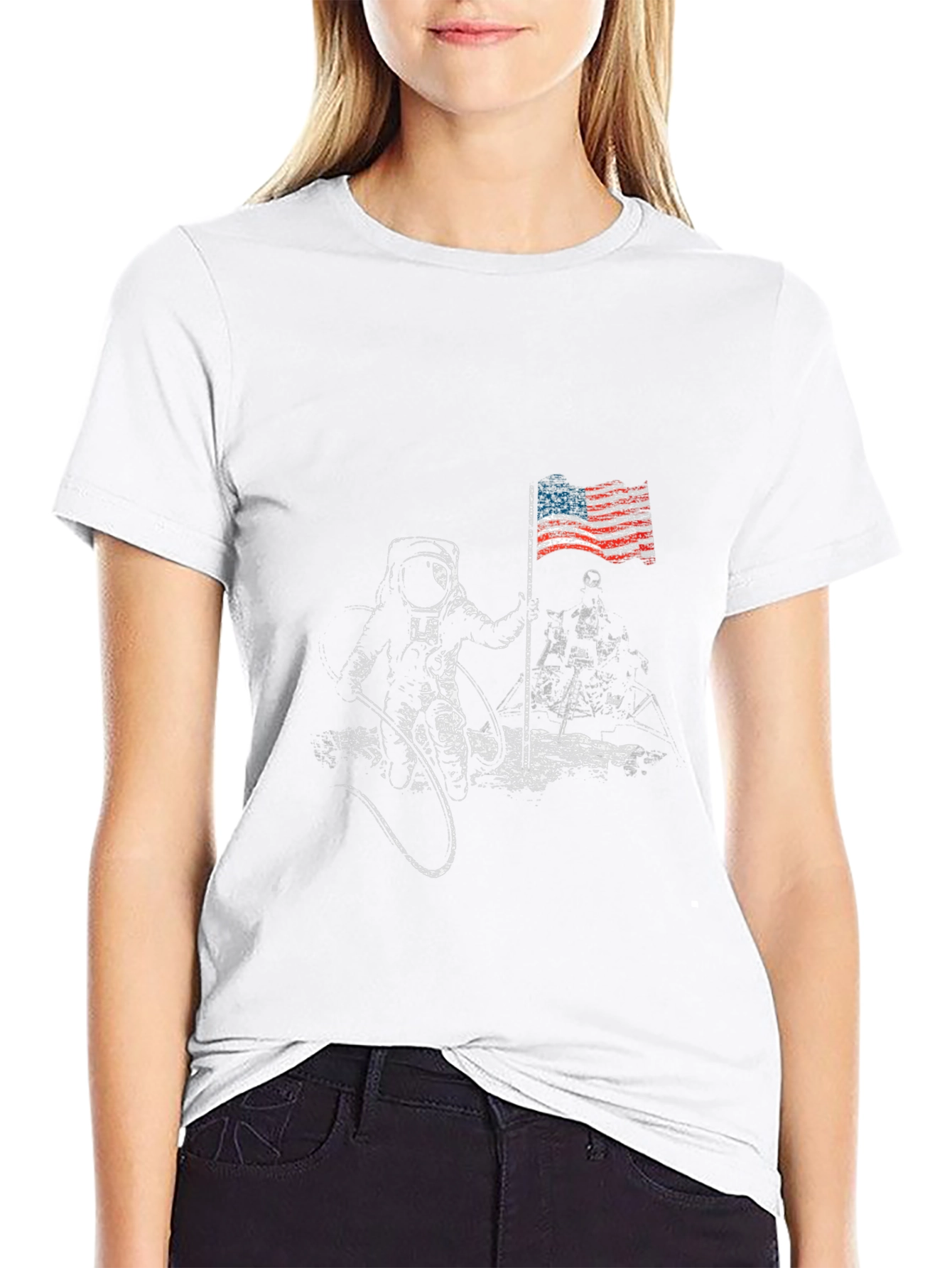 Astronaut Moon Landing USA Flag Graphic T-Shirt