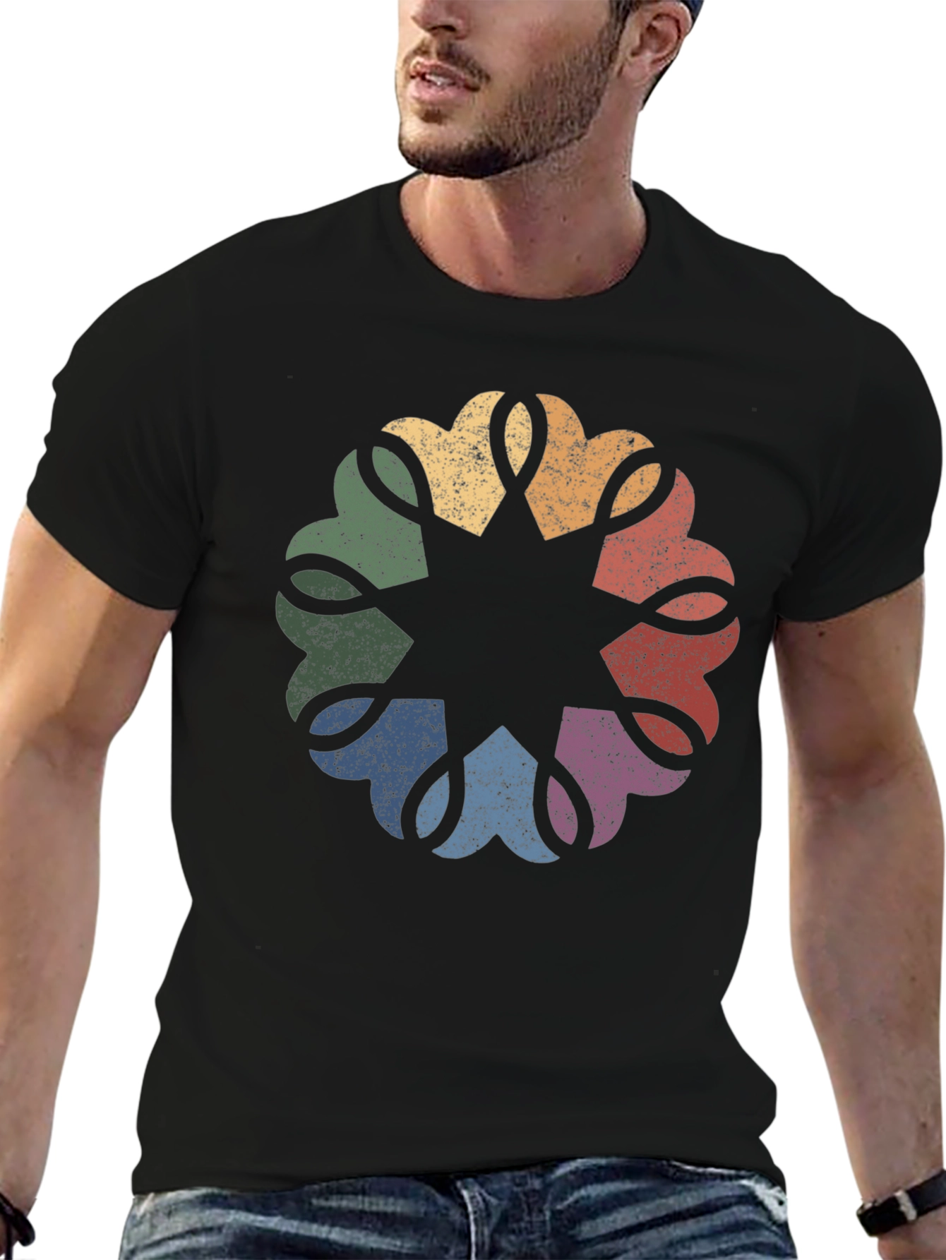 Retro Rainbow Mandala Graphic Tee