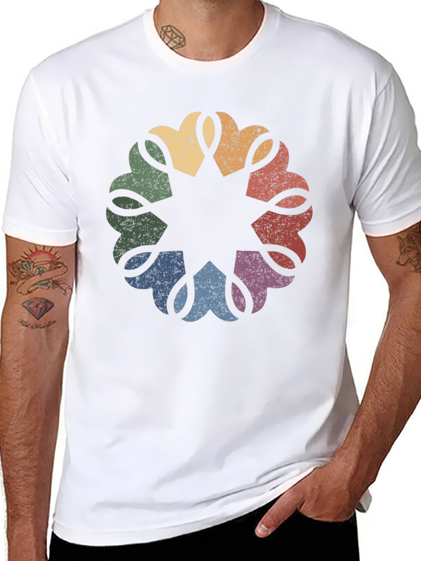 Retro Rainbow Mandala Graphic Tee