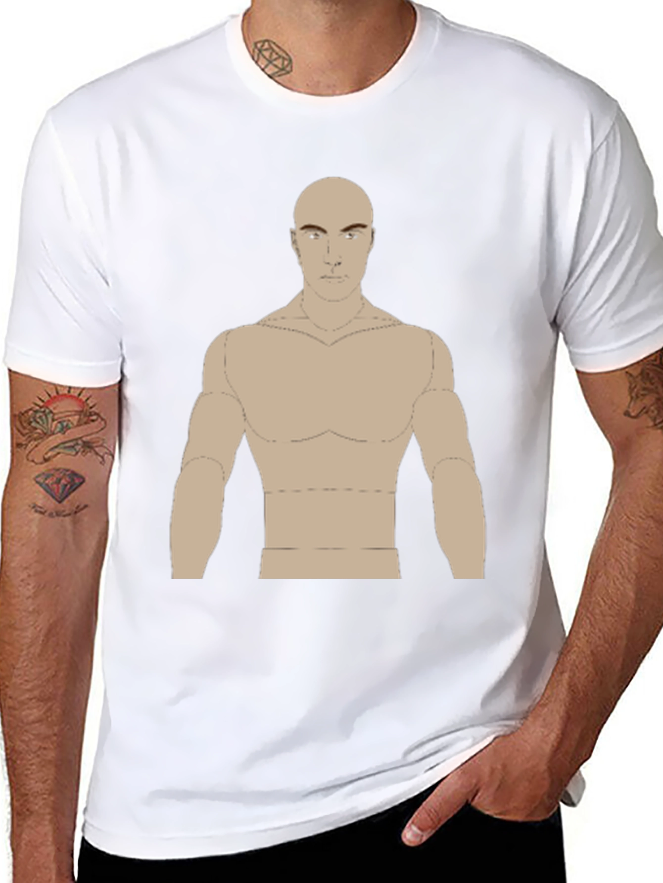 Bald Man Anatomy Print T-Shirt - Black