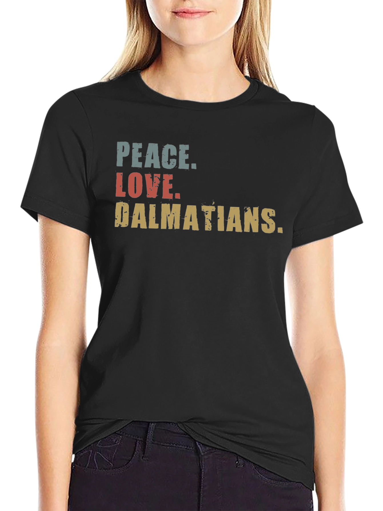 Peace Love Dalmatians Black T-Shirt