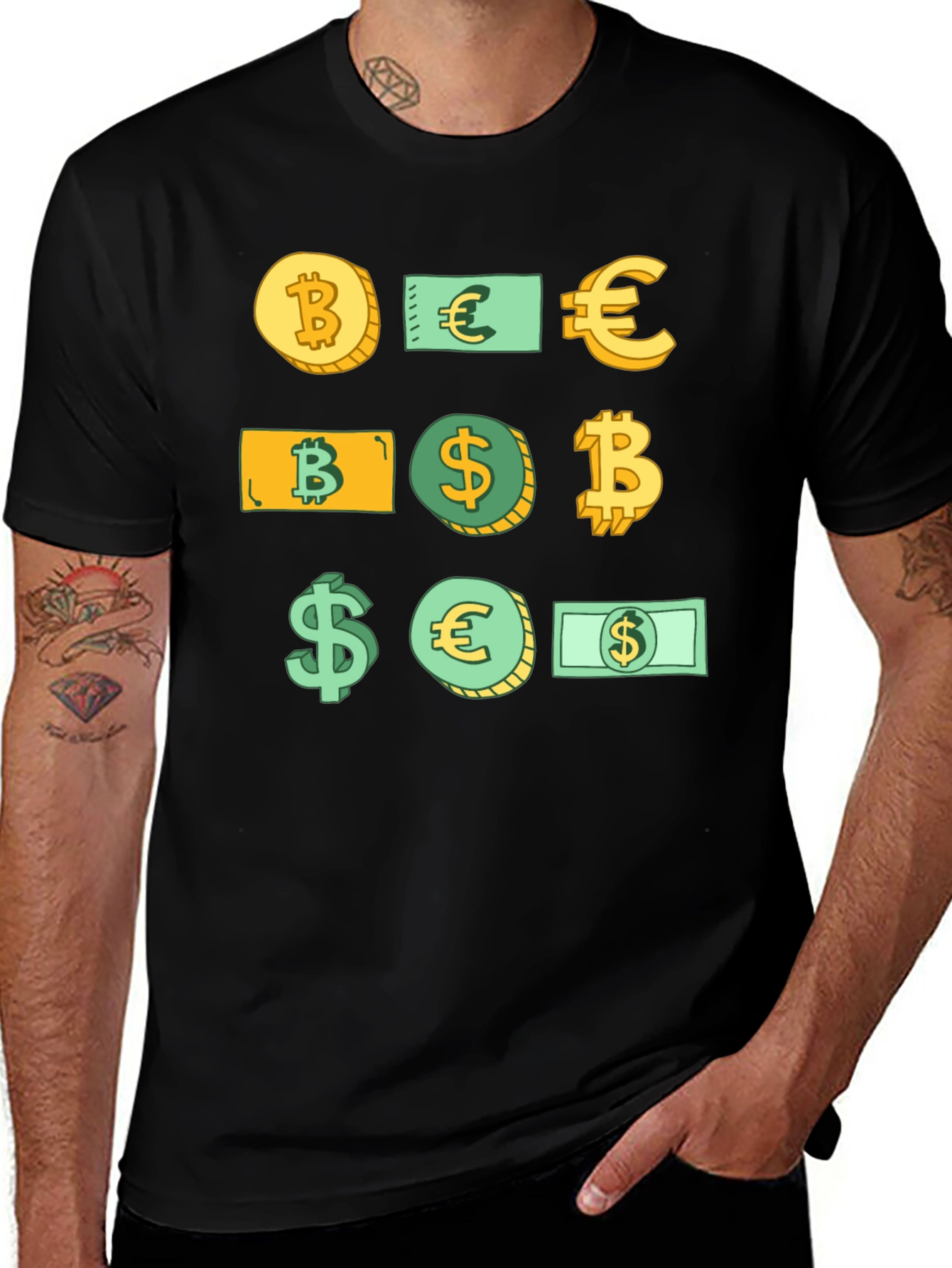 Crypto Currency Tee - Bitcoin Euro Dollar Design