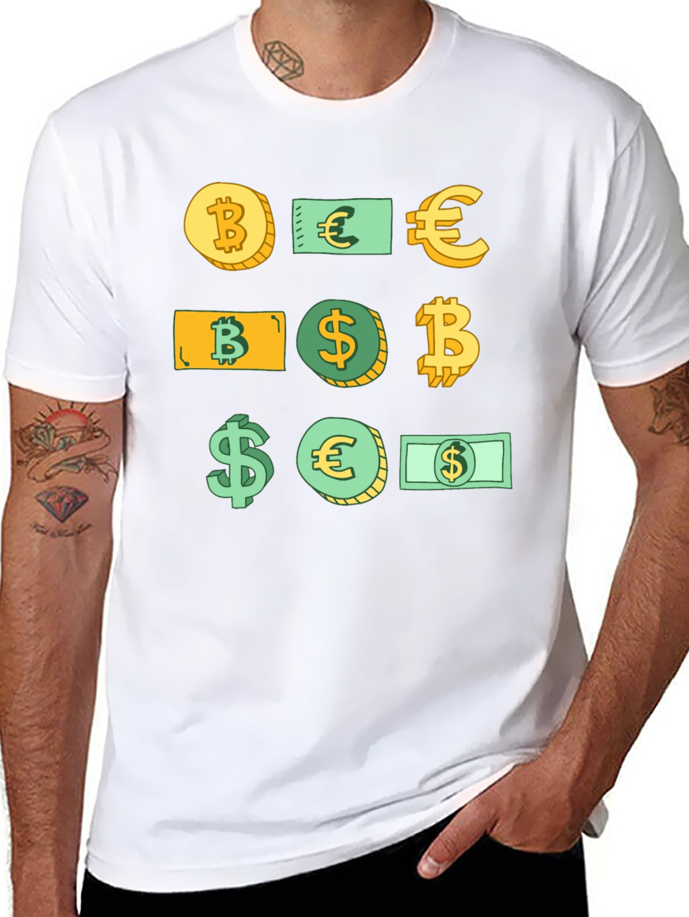 Crypto Currency Tee - Bitcoin Euro Dollar Design