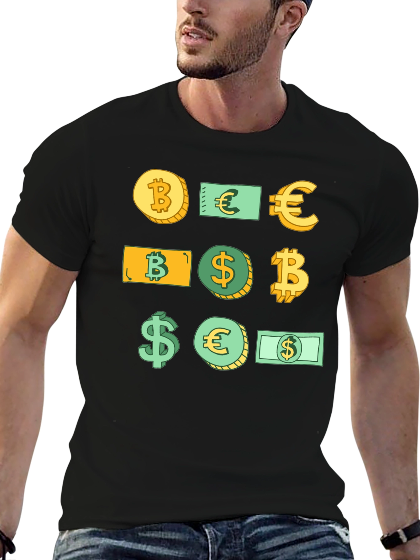 Crypto Currency Tee - Bitcoin Euro Dollar Design