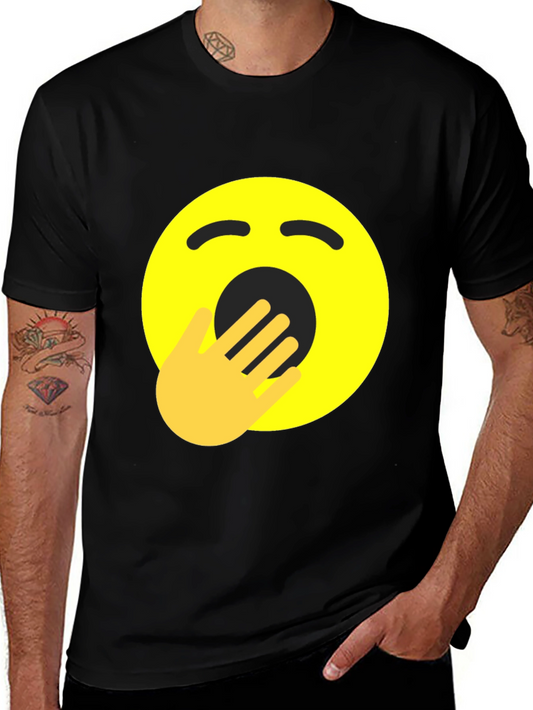 Yawning Emoji Graphic Tee - Black Cotton Comfort