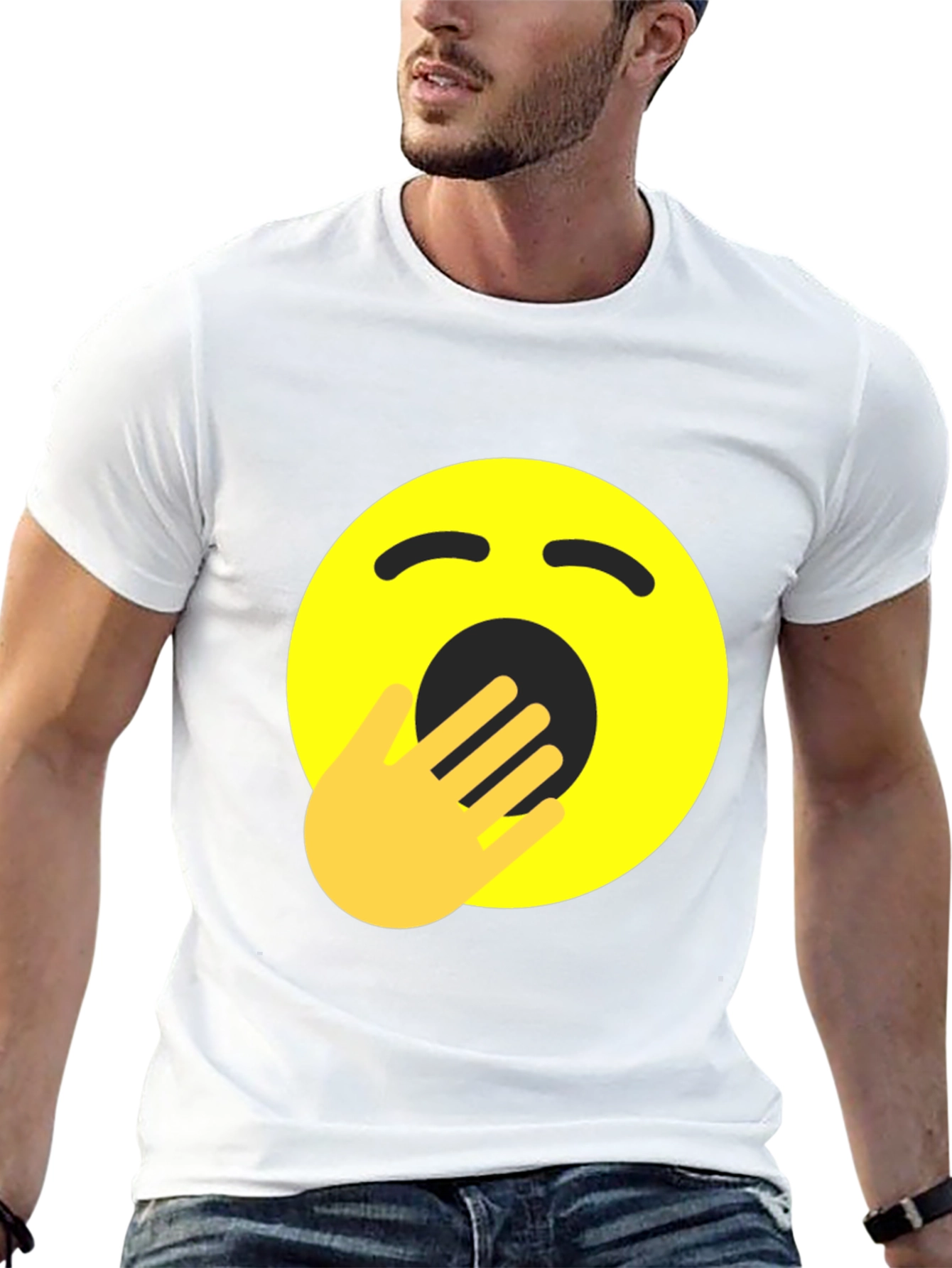 Yawning Emoji Graphic Tee - Black Cotton Comfort