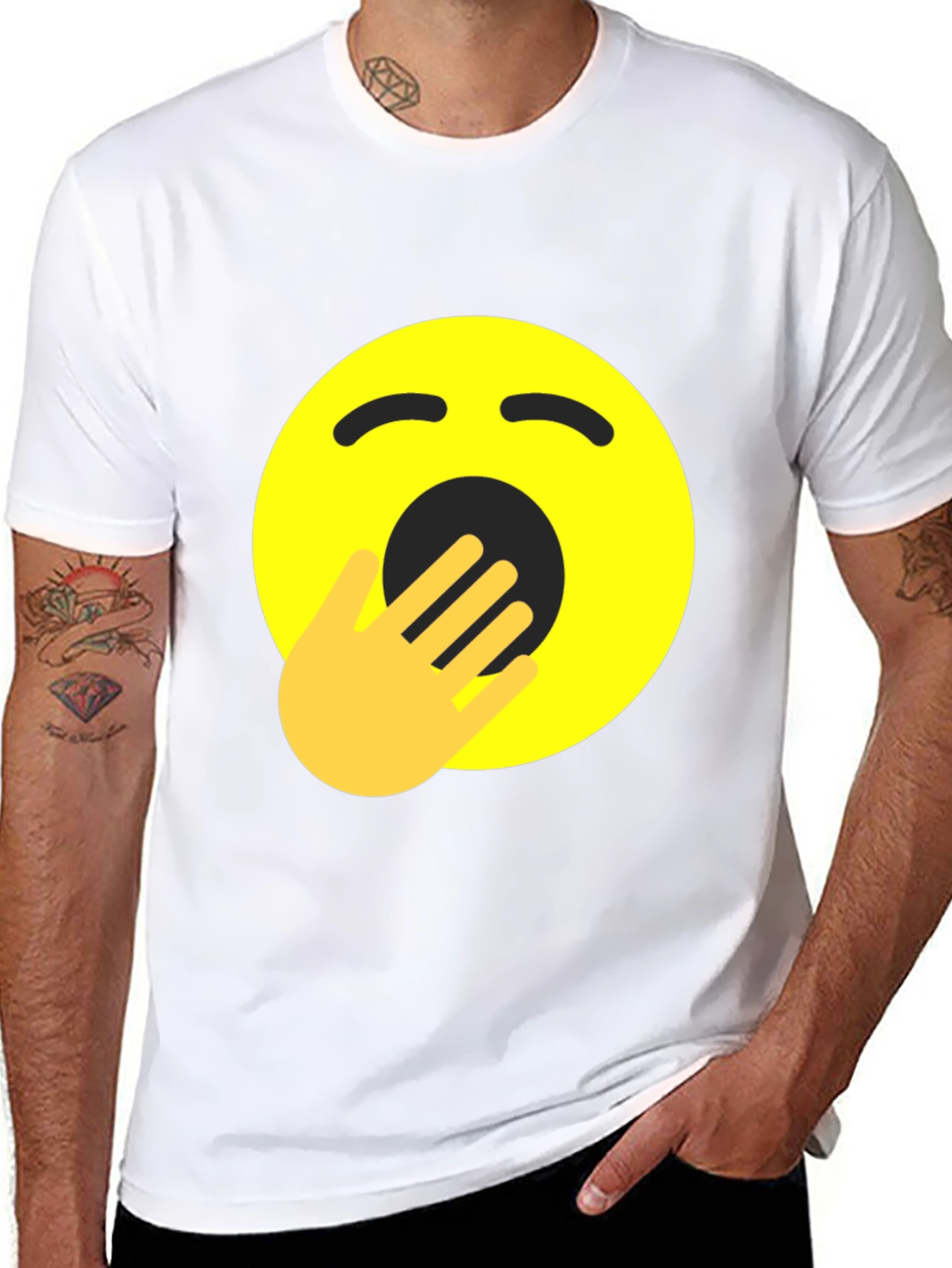 Yawning Emoji Graphic Tee - Black Cotton Comfort