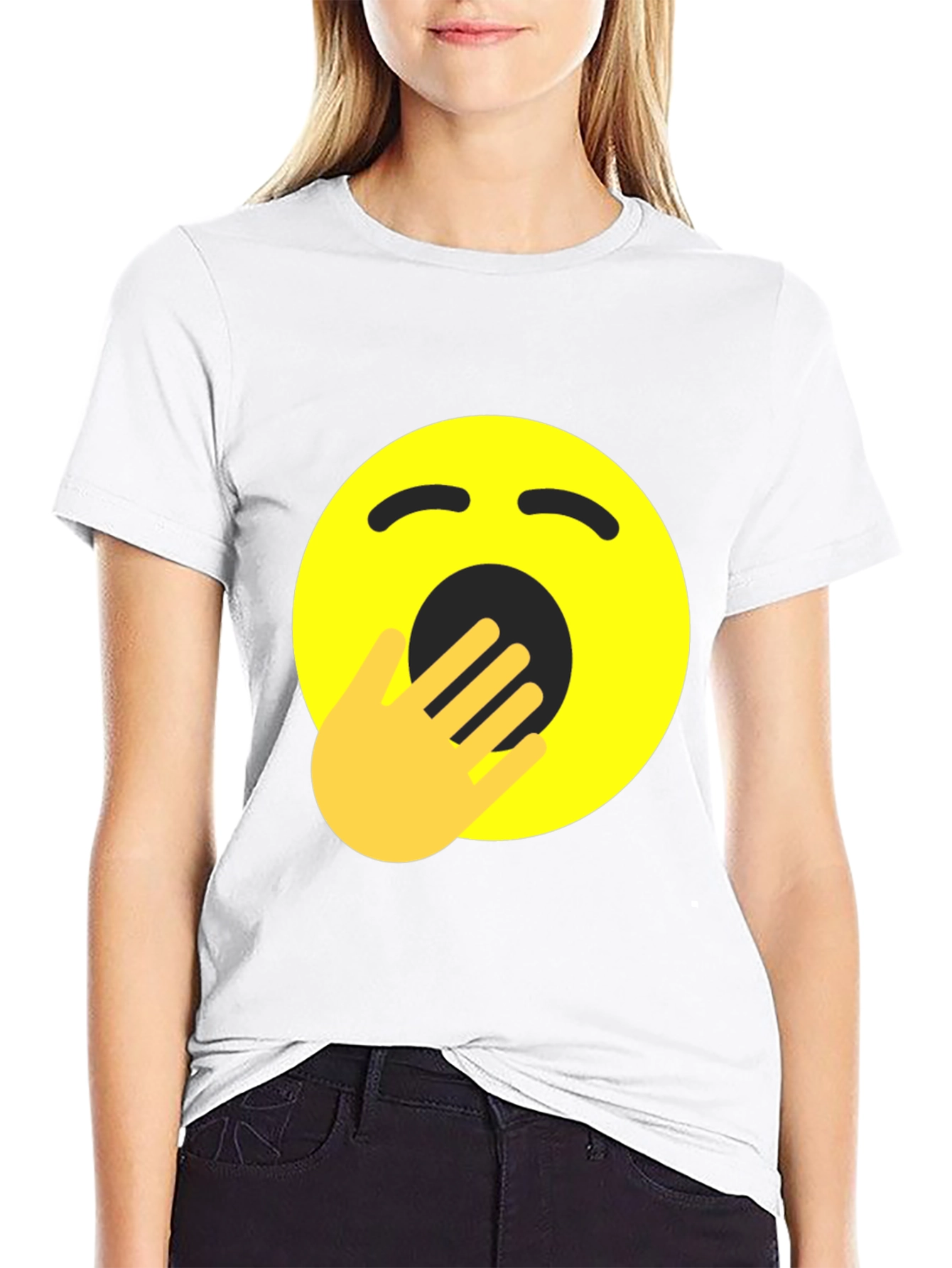 Yawning Emoji Graphic Tee - Black Cotton Comfort
