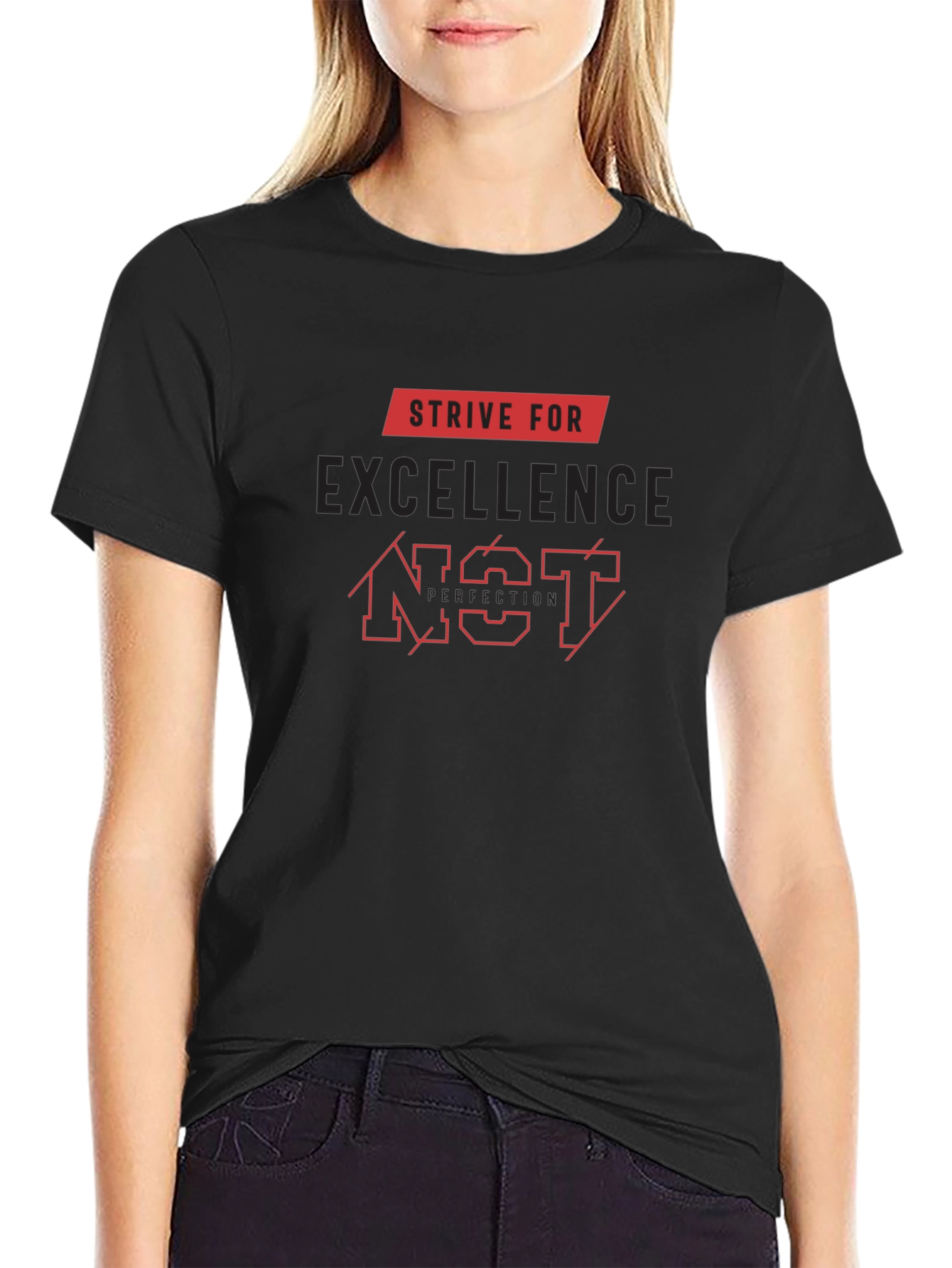 Strive for Excellence Black Graphic T-Shirt