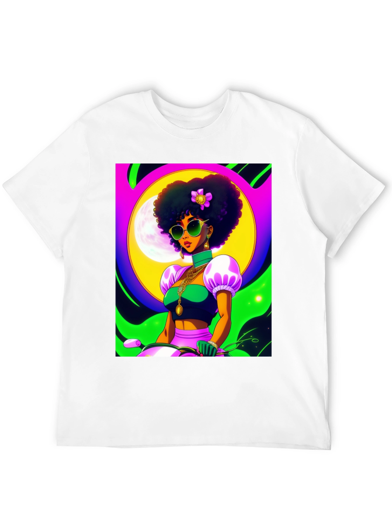 Funky Retro Afro Woman T-Shirt - Black