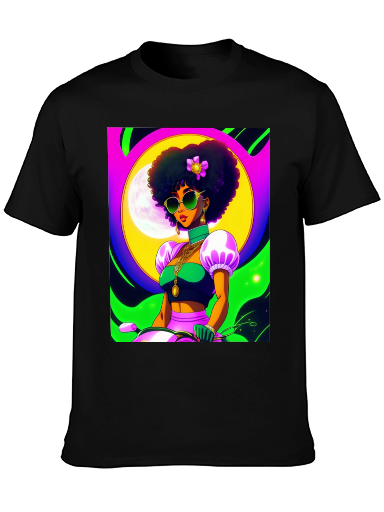 Funky Retro Afro Woman T-Shirt - Black