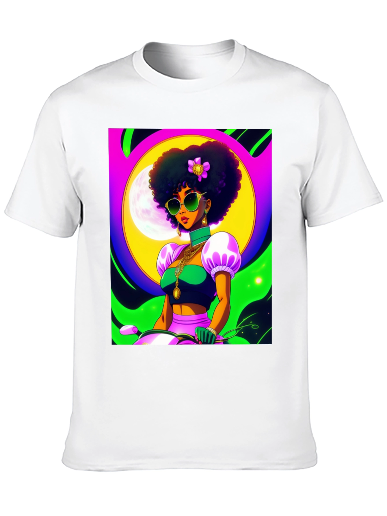 Funky Retro Afro Woman T-Shirt - Black