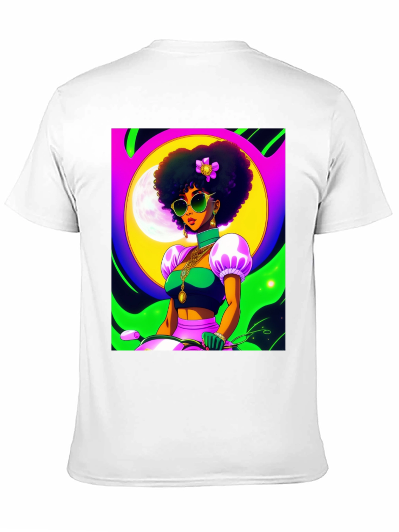Funky Retro Afro Woman T-Shirt - Black