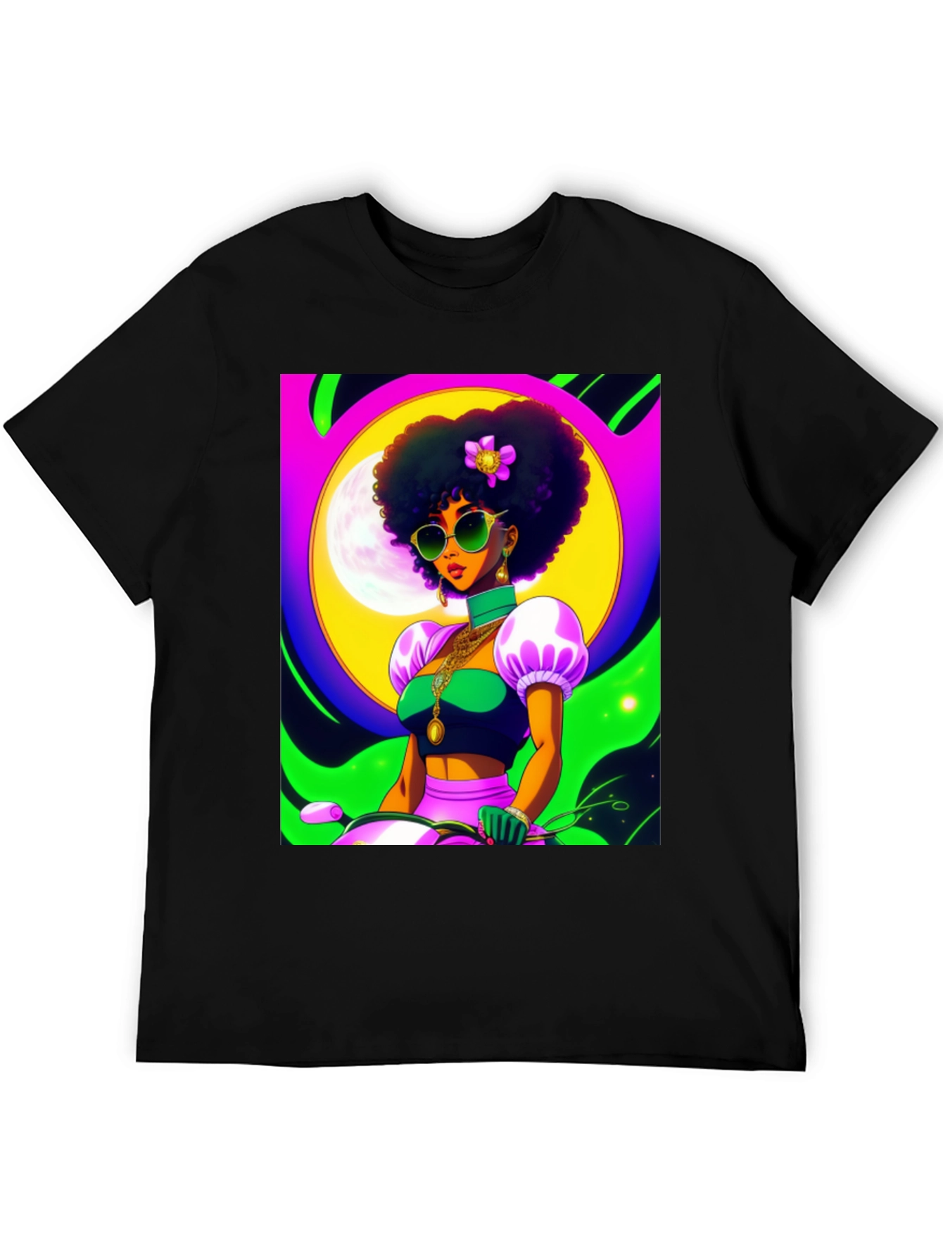 Funky Retro Afro Woman T-Shirt - Black