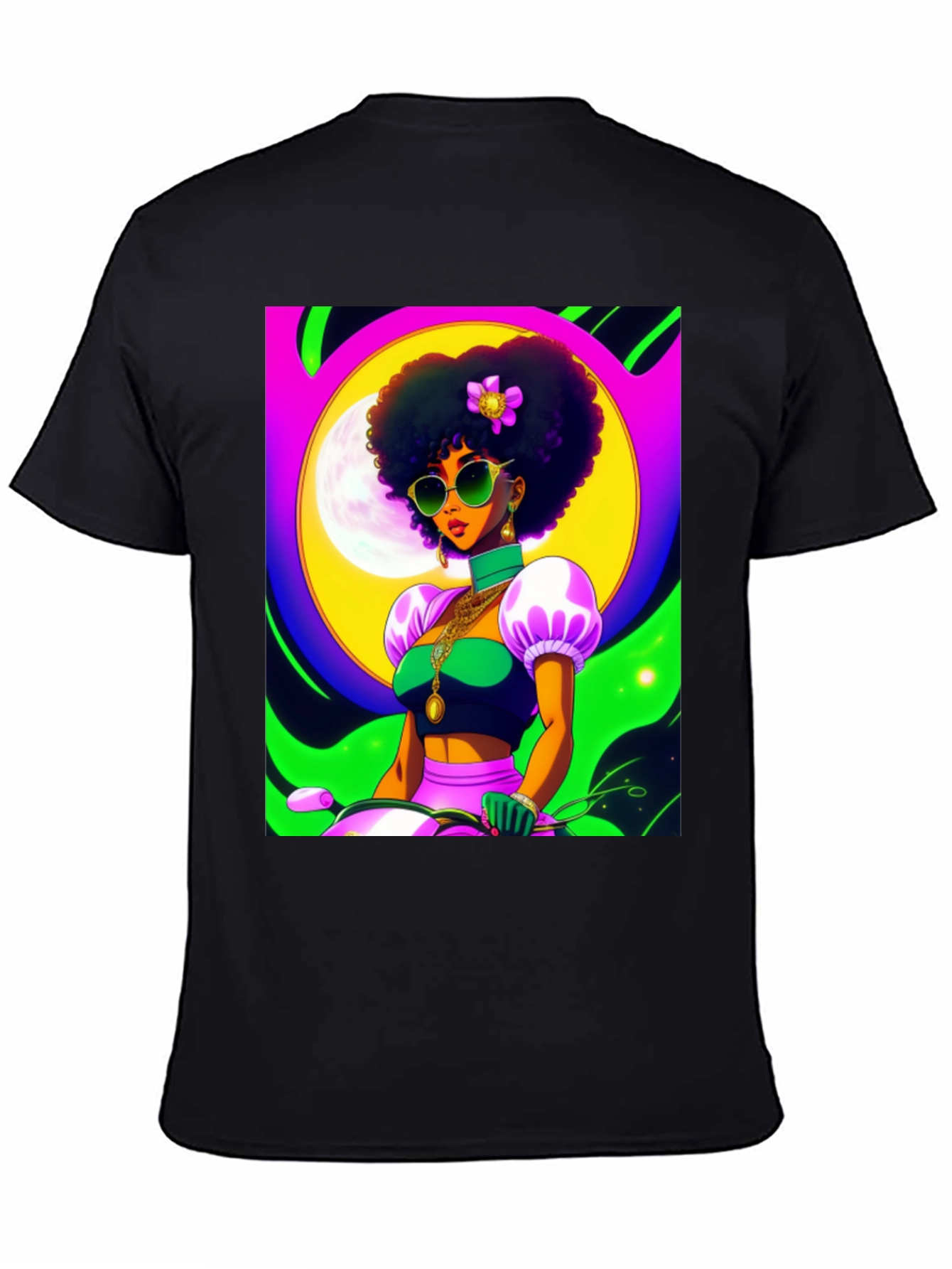 Funky Retro Afro Woman T-Shirt - Black