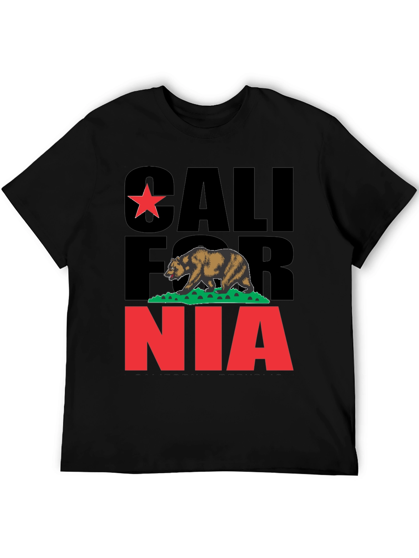 California Bear Graphic Print Black T-Shirt