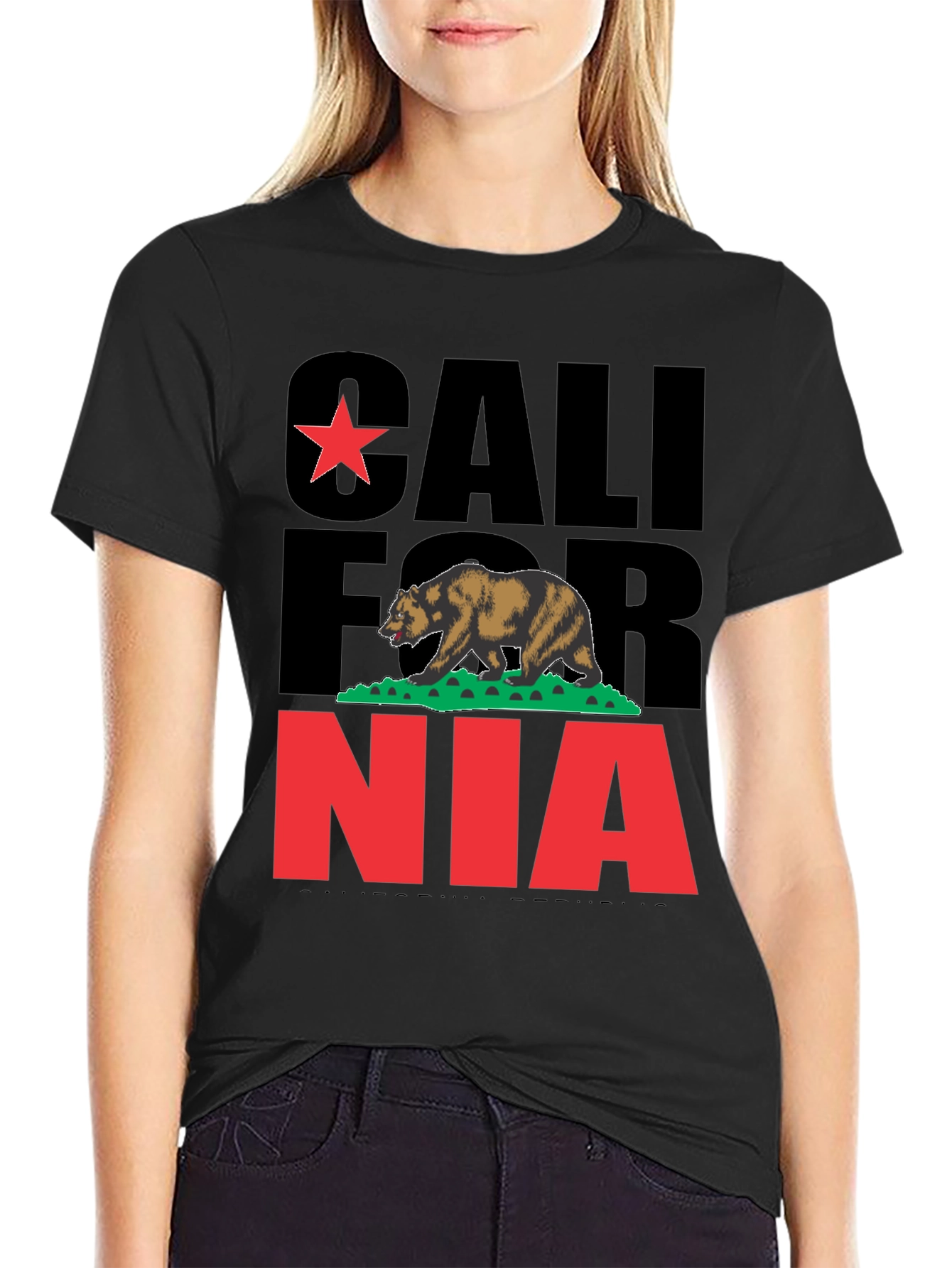 California Bear Graphic Print Black T-Shirt