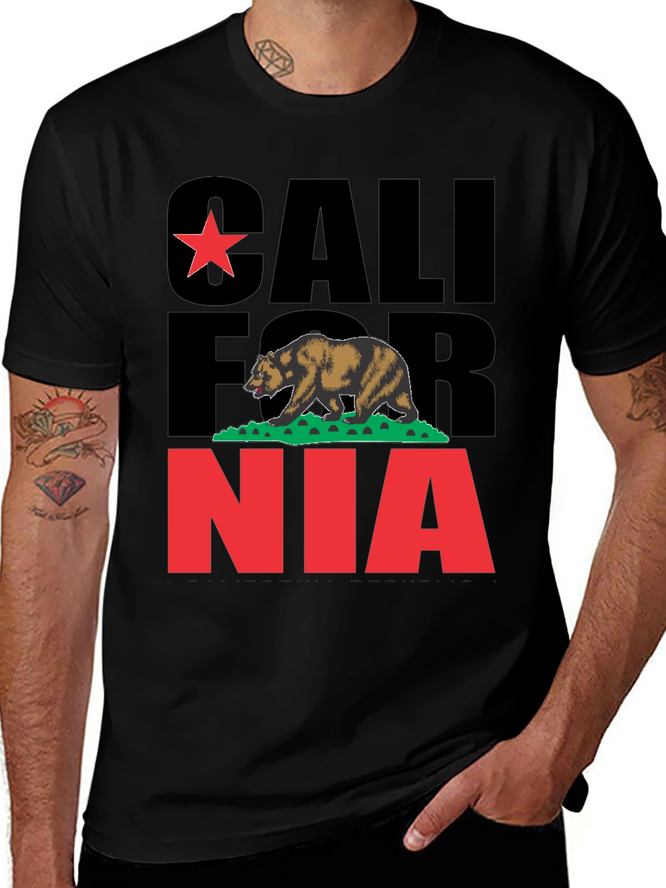 California Bear Graphic Print Black T-Shirt