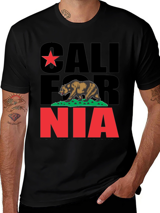 California Bear Graphic Print Black T-Shirt