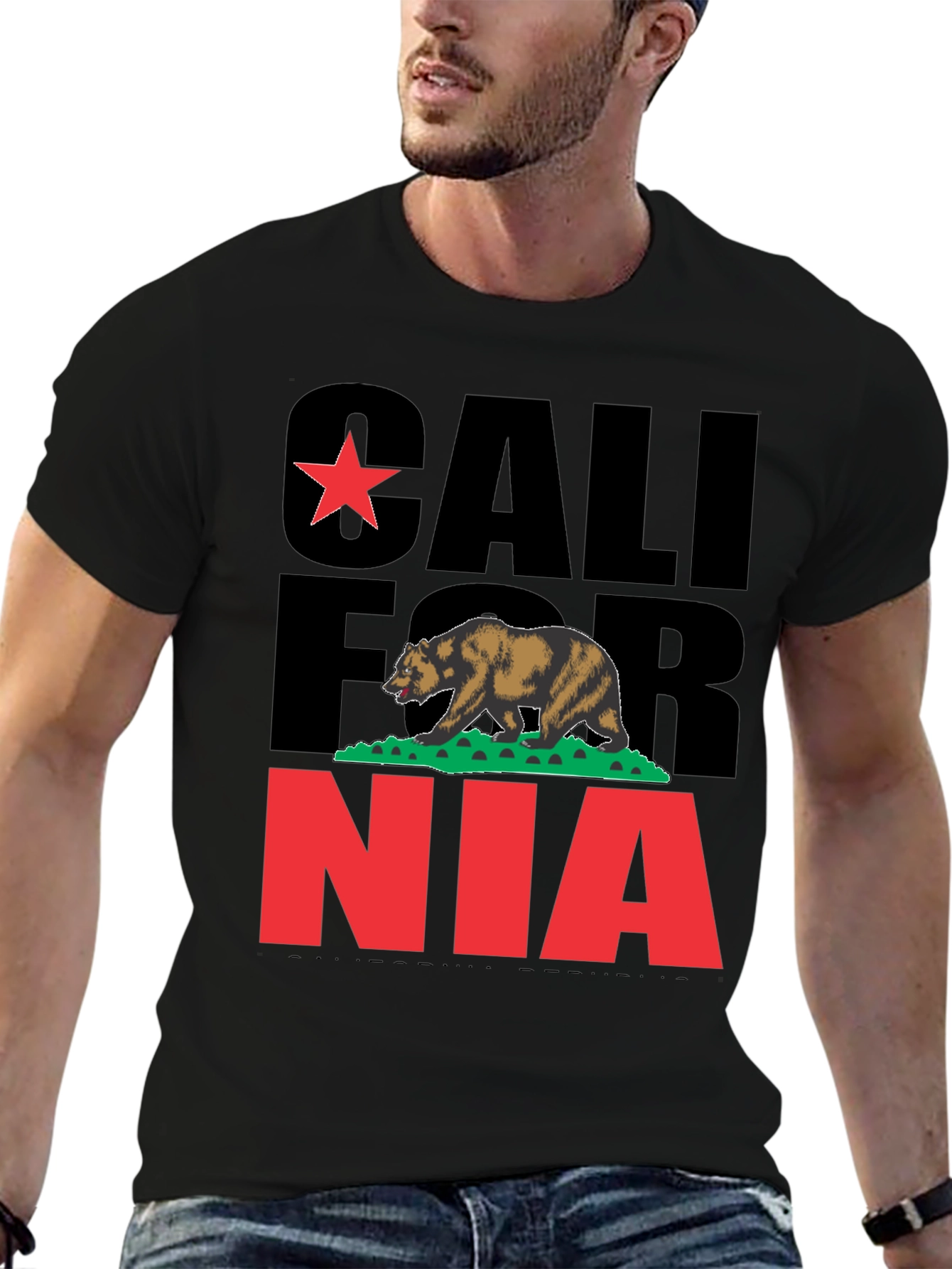 California Bear Graphic Print Black T-Shirt
