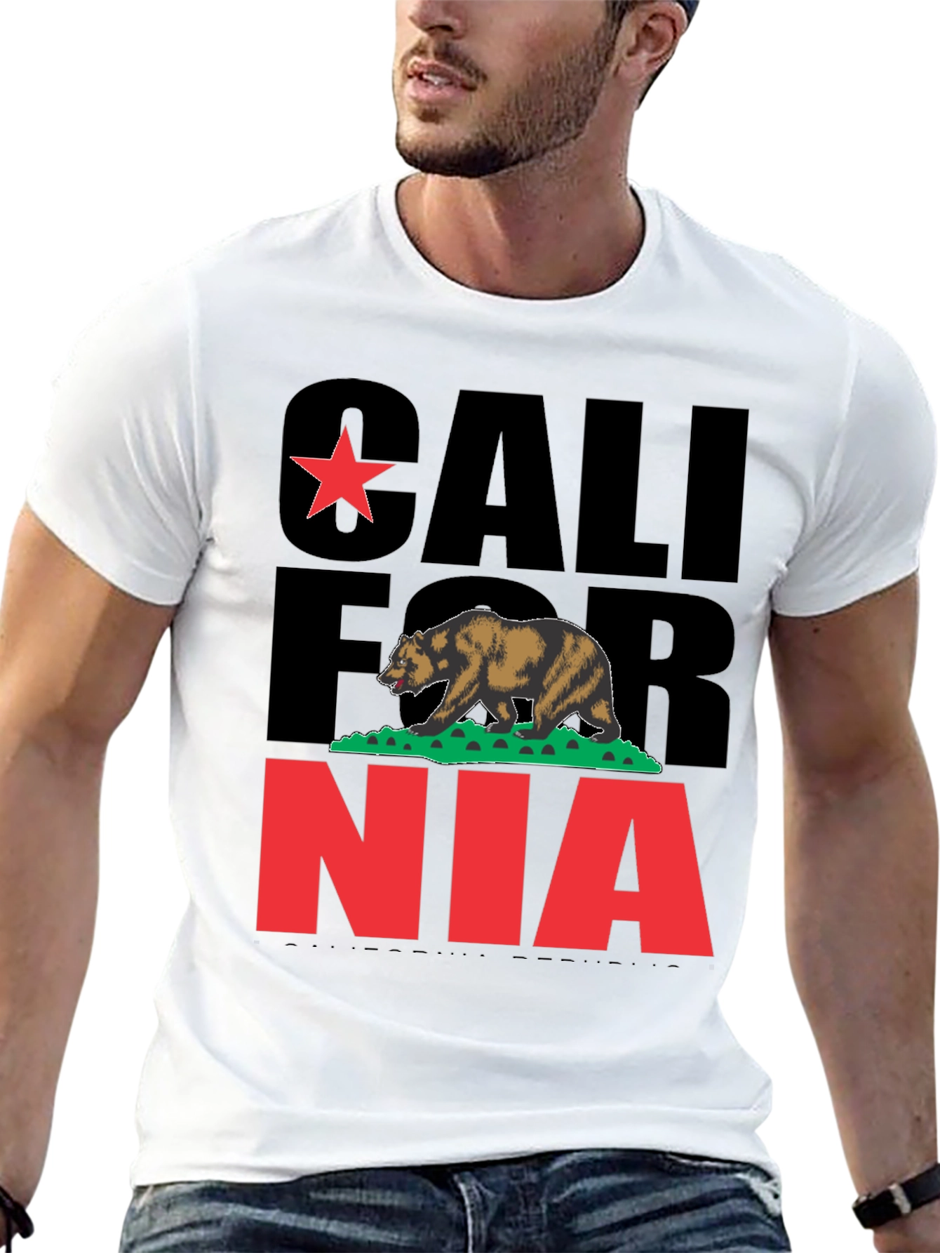 California Bear Graphic Print Black T-Shirt