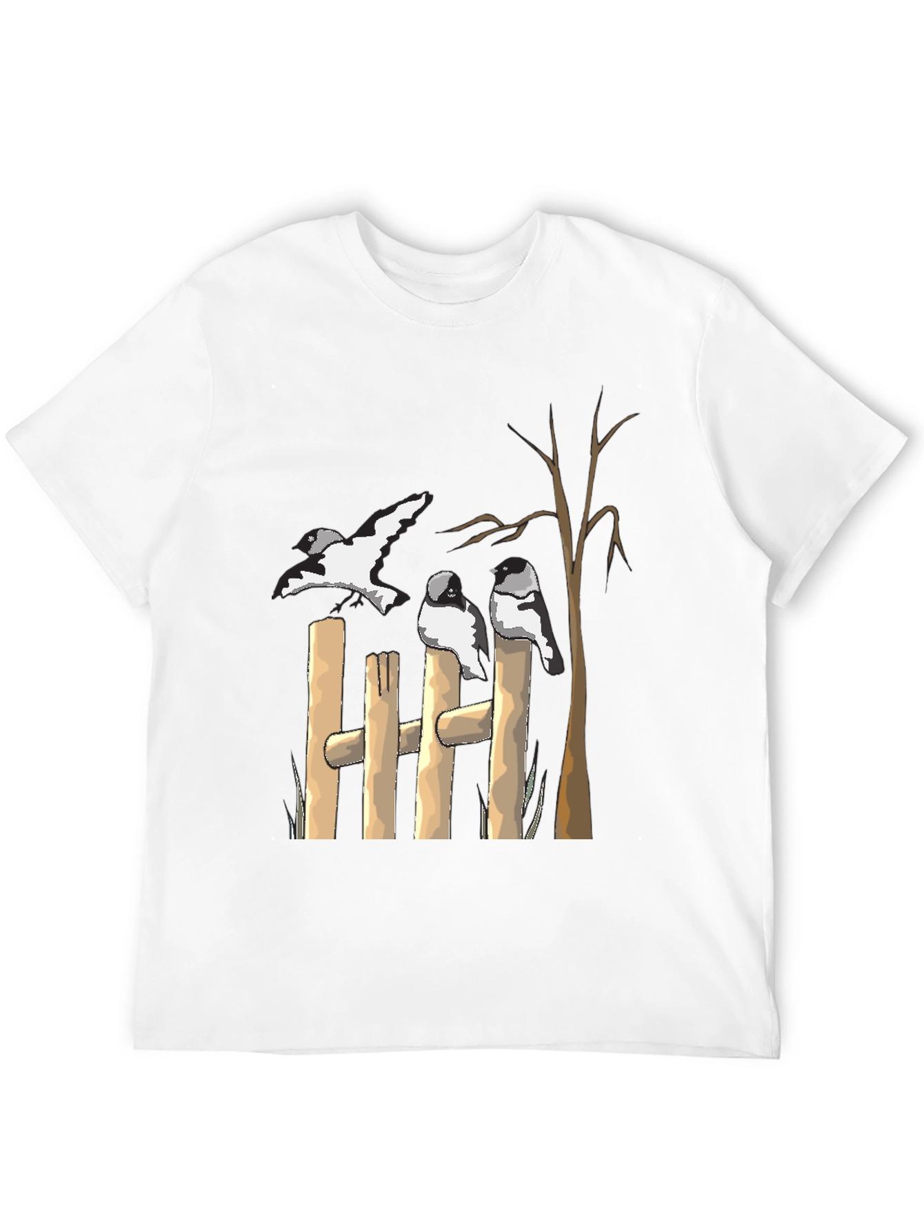 Birds on Fence Graphic T-Shirt - Casual Tee