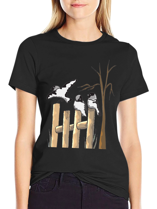 Birds on Fence Graphic T-Shirt - Casual Tee