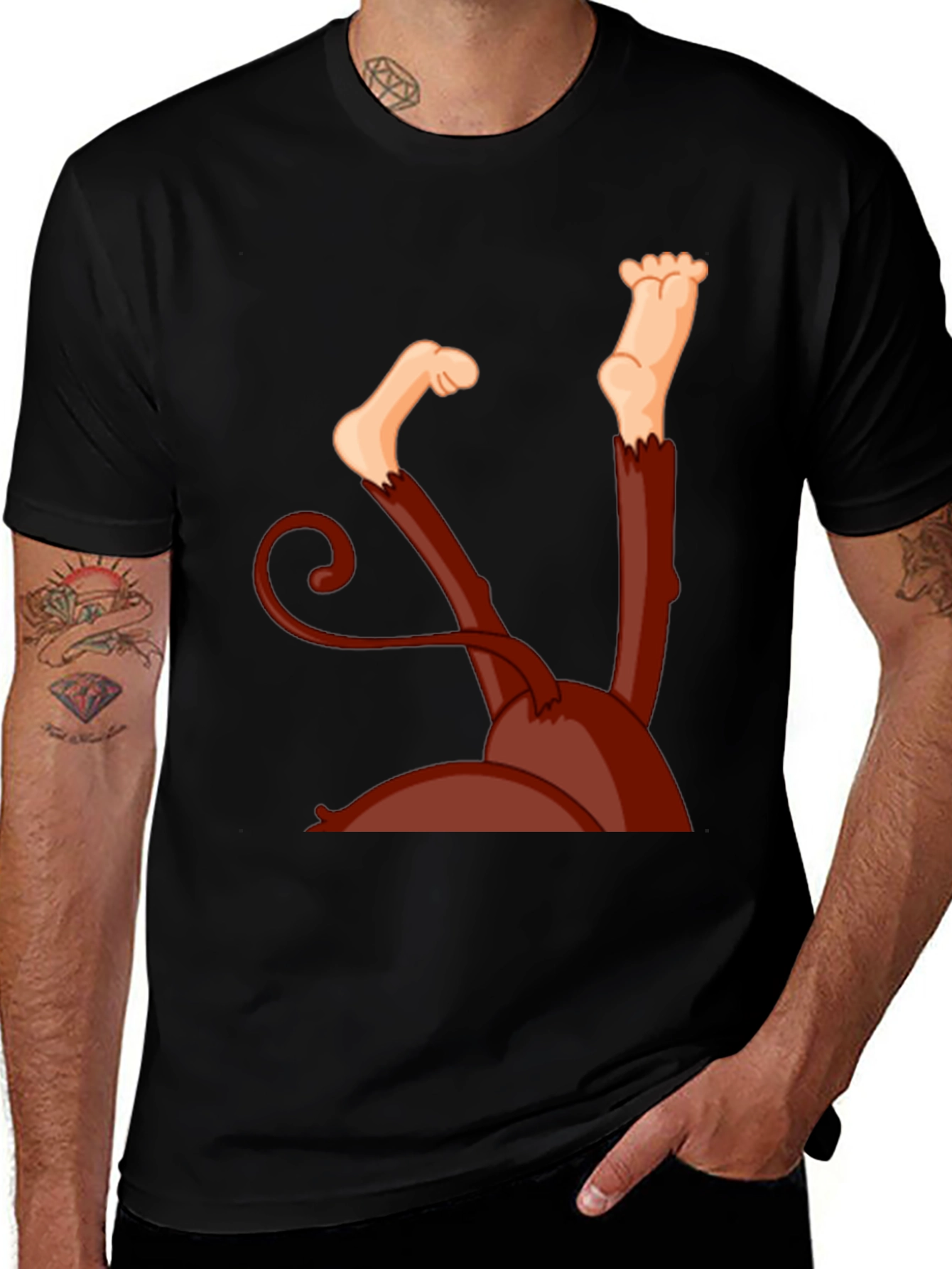 Monkey Upside Down Graphic Tee - Black
