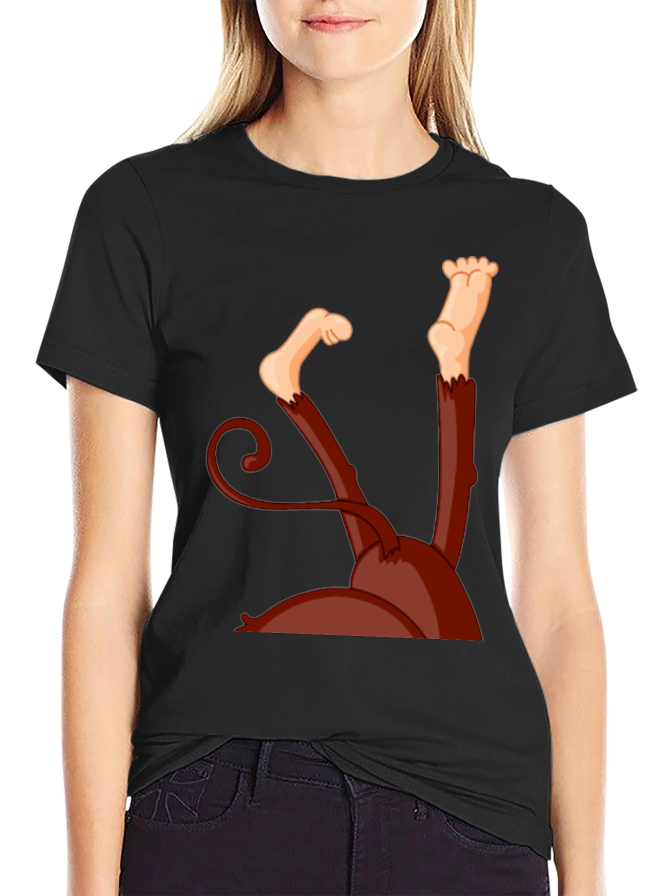 Monkey Upside Down Graphic Tee - Black