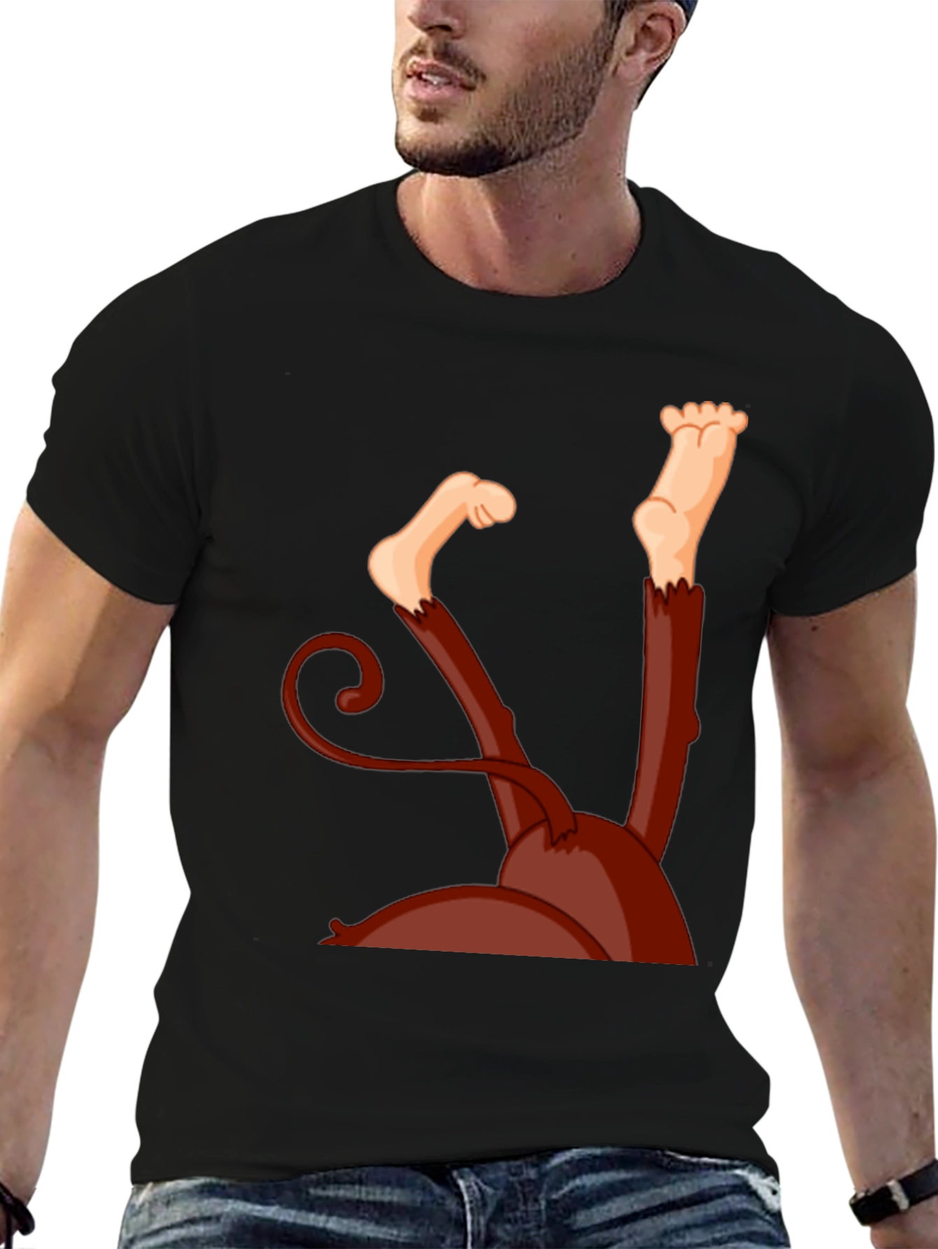 Monkey Upside Down Graphic Tee - Black