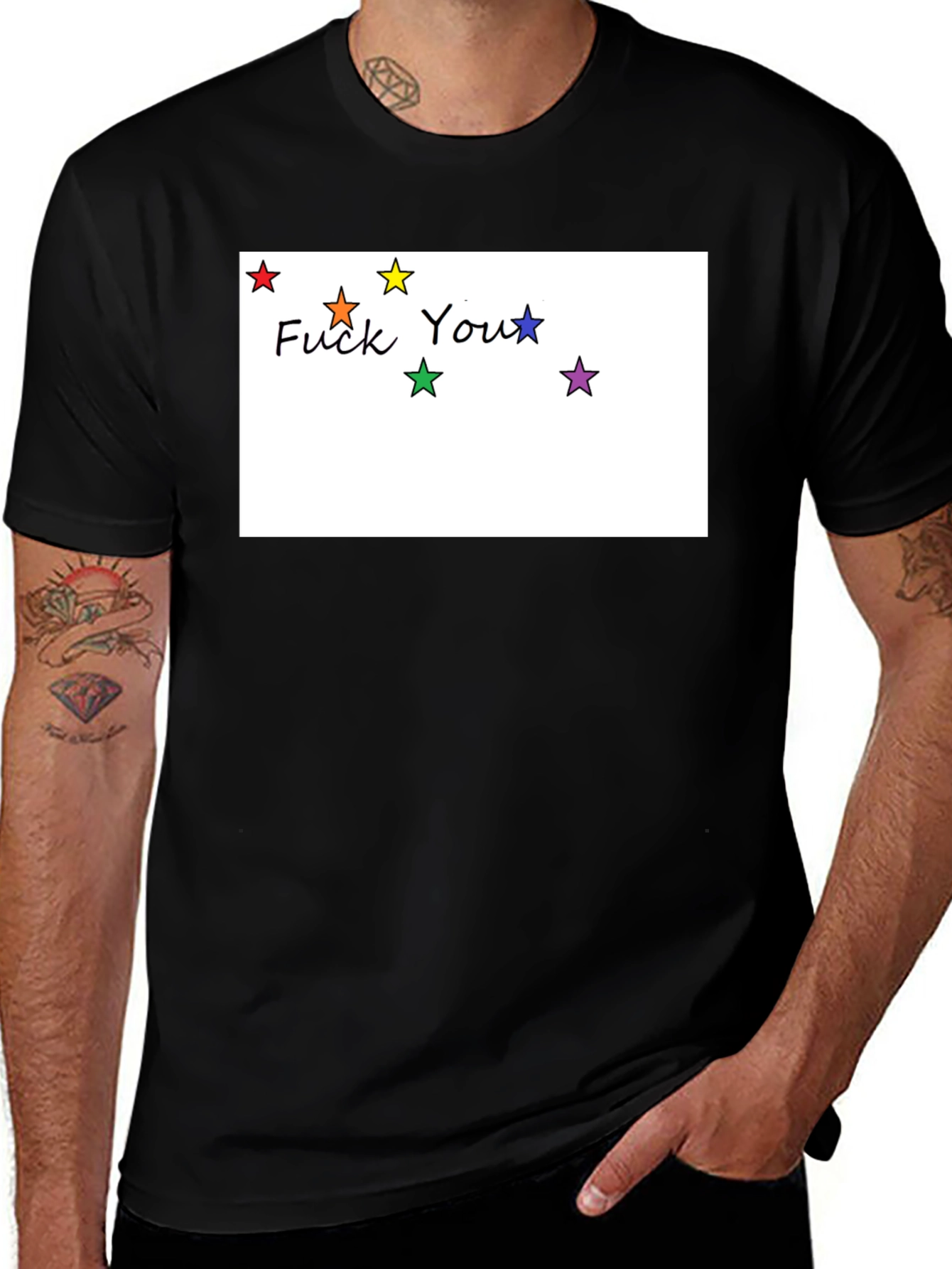 Rainbow Star F You Graphic Black T-Shirt