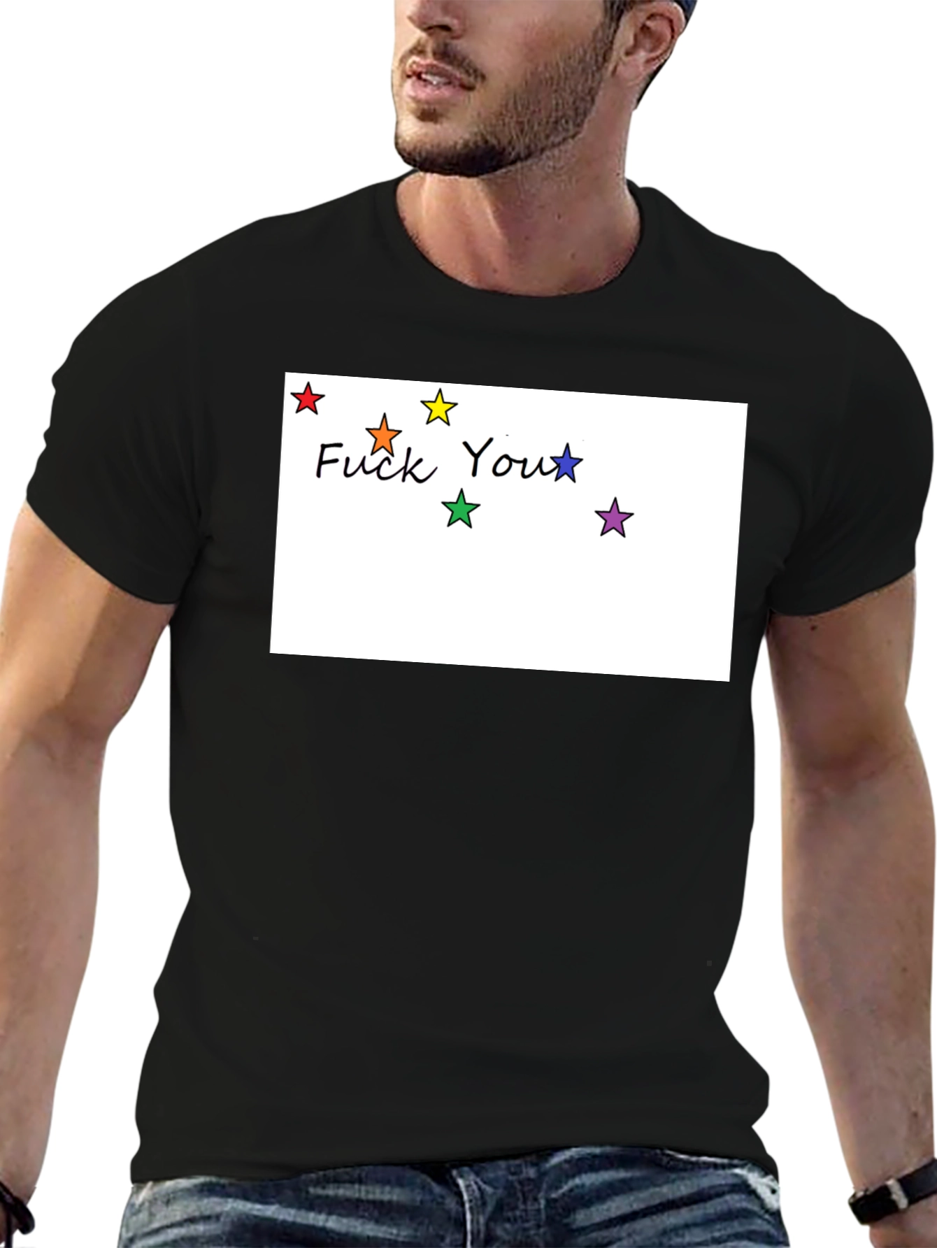 Rainbow Star F You Graphic Black T-Shirt