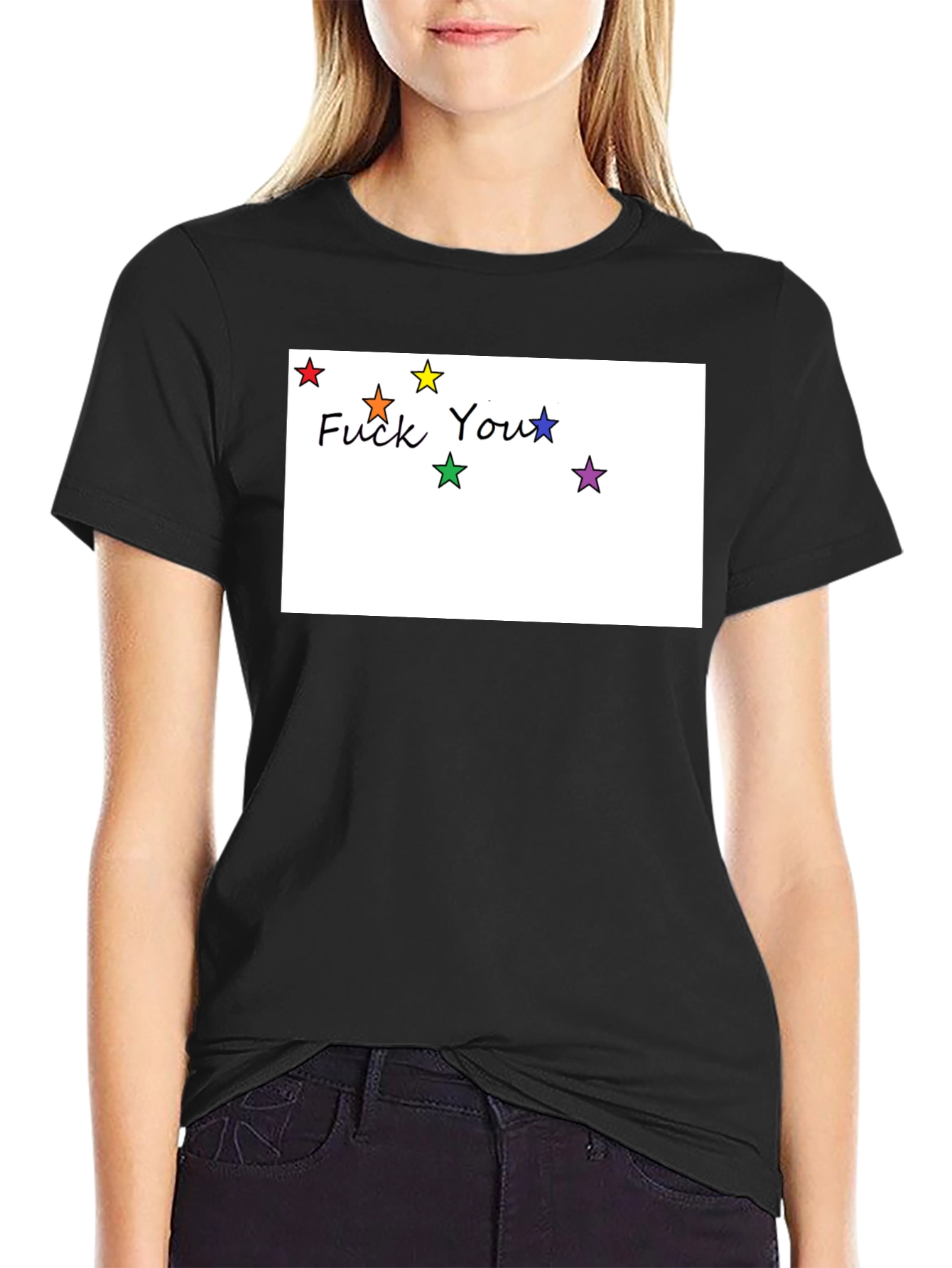 Rainbow Star F You Graphic Black T-Shirt