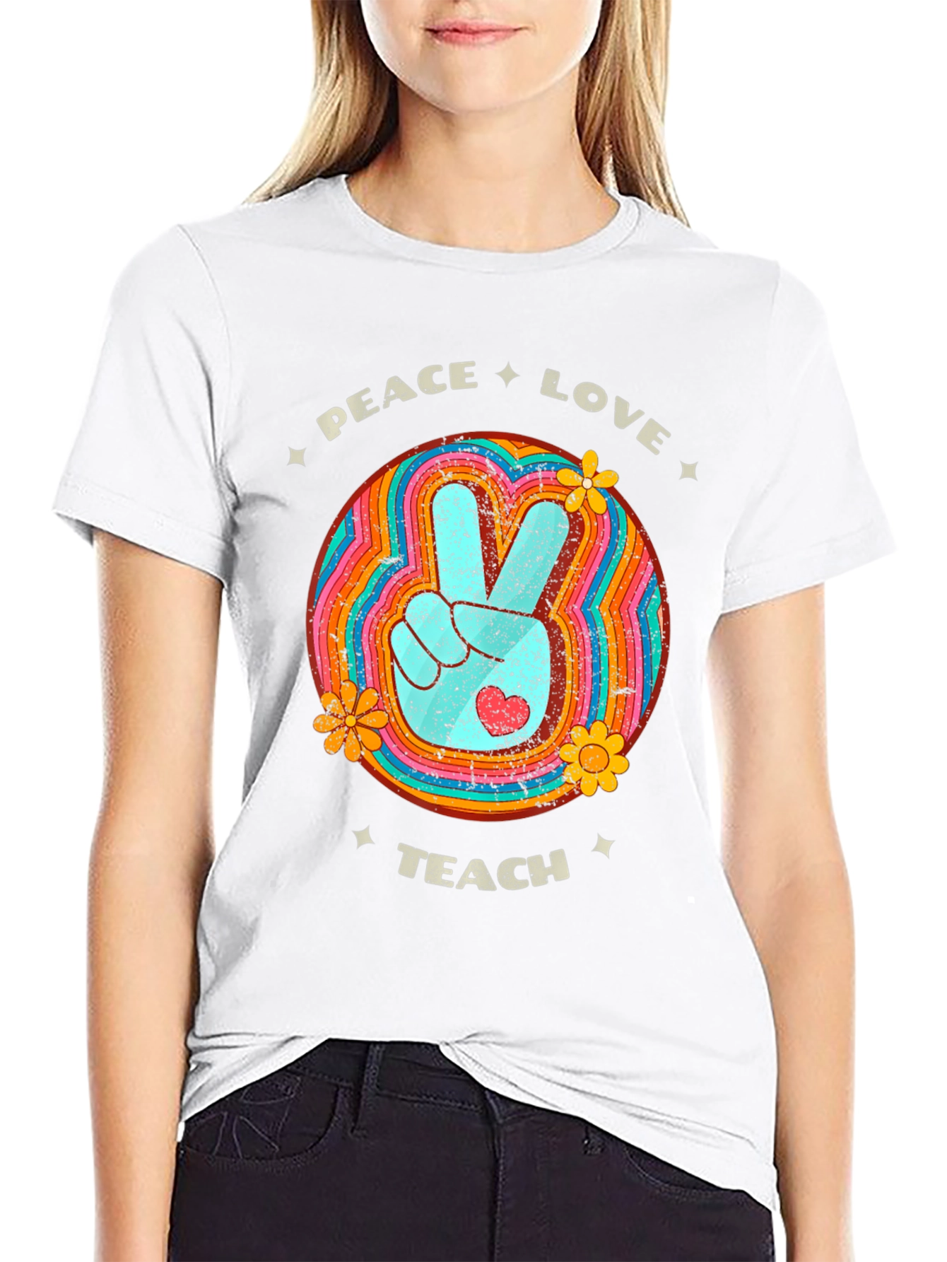 Peace Love Teach Retro T-Shirt